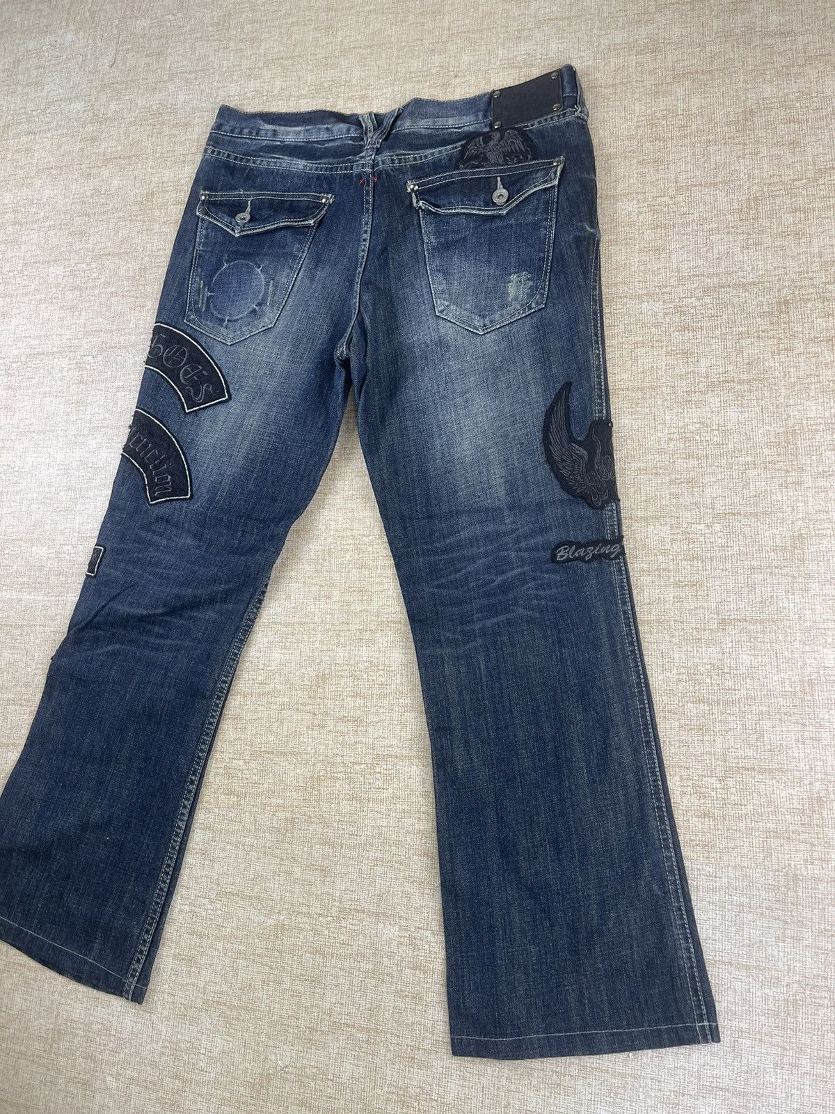 semanticdesign VINTAGE SEMANTIC DESIGN Punk Style Flared Patch Denim Pants Size US 34 / EU 50 - 10 Thumbnail