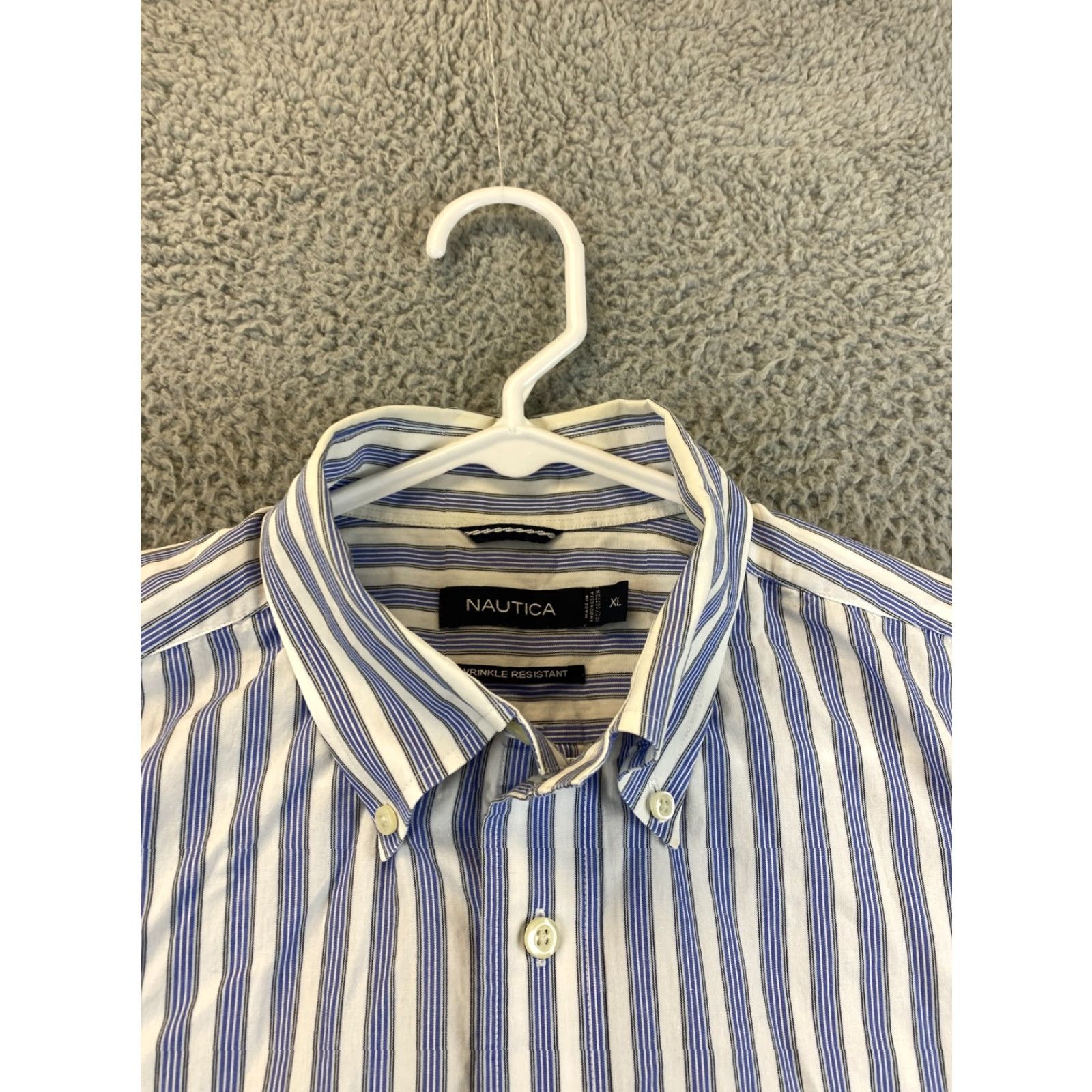 Nautica VINTAGE Nautica Dress Shirt Button-Down Striped Blue XL Men’s Shirt - Long Sleeve, Collared, Regular Fit Size 46R - 5 Thumbnail