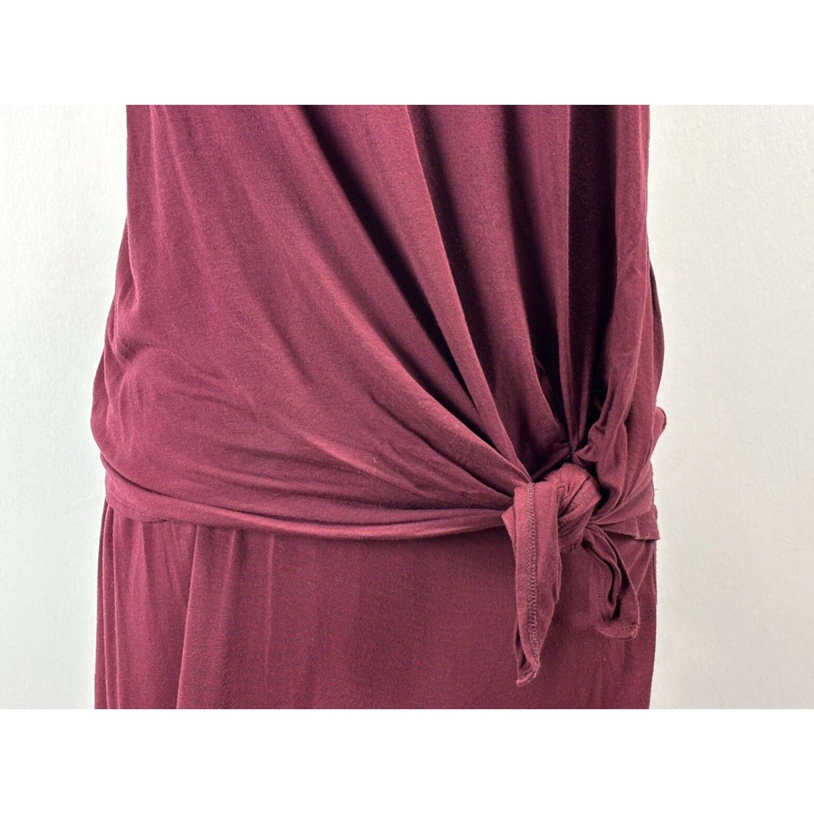Vintage GARNET HILL Casual Dress Maroon Medium Stretch Cap Sleeve Tencel Blend Gathered Waist Womens Size M / US 6-8 / IT 42-44 - 6 Thumbnail