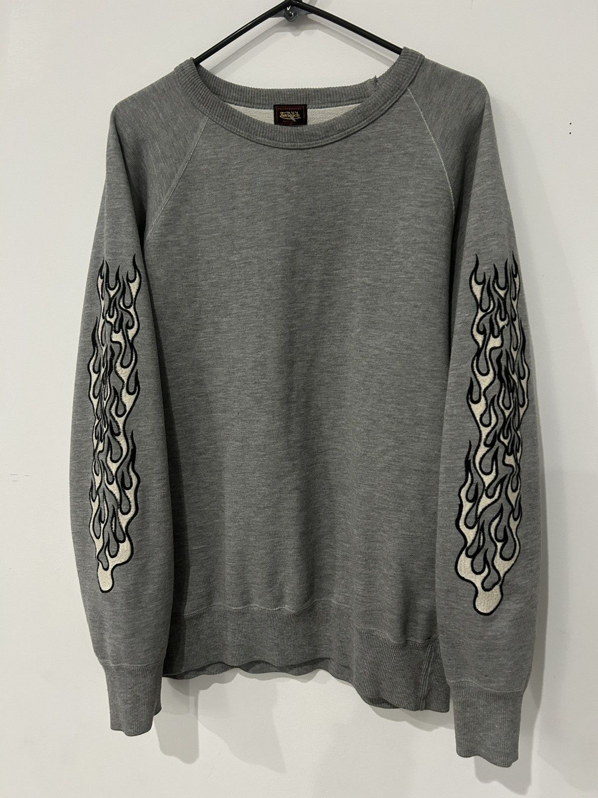 Von Dutch Von Dutch Original Embroidered Flame Sleeve Grey Sweater Size US XL / EU 56 / 4 - 1 Thumbnail