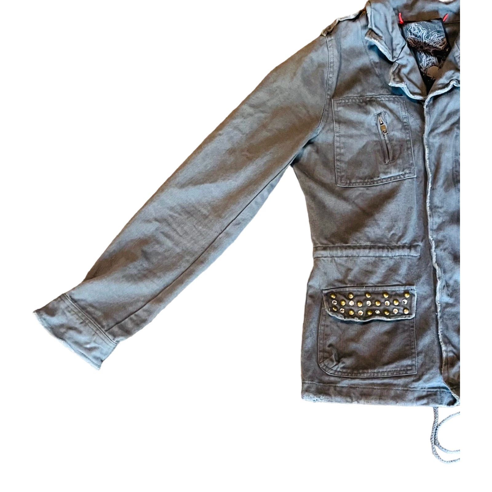 Miss Me Miss Me Women's Gray Distress Rhinestone Studded Jacket Sz Small Embroidered Size S / US 4 / IT 40 - 2 Thumbnail
