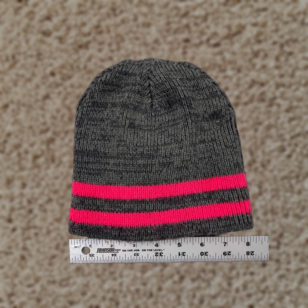 Vintage Target Beanie Toque Adult One Size Gray Pink Stripe Knit 100% Acrylic Ski Snow Hat Unisex Adults Beanie Stripe Gray Target Mens Womens Boys Girls Size ONE SIZE - 1 Thumbnail