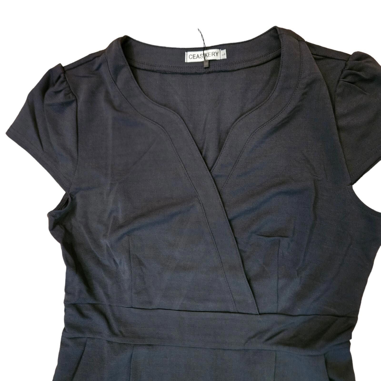 Designer Ceasikery Cap Sleeve Wrap Sheath Dress Black L Size L / US 10 / IT 46 - 7 Thumbnail
