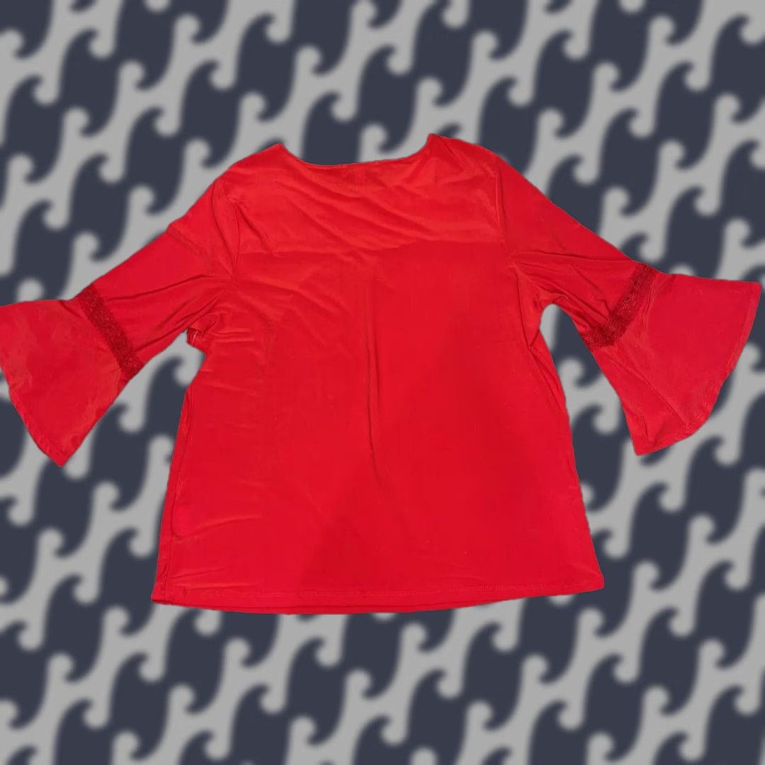 Vintage Southern Lady Blouse Shirt Women L Red Embroidered Lace 3/4 Sleeve Casual Workwear" Size L / US 10 / IT 46 - 1 Thumbnail