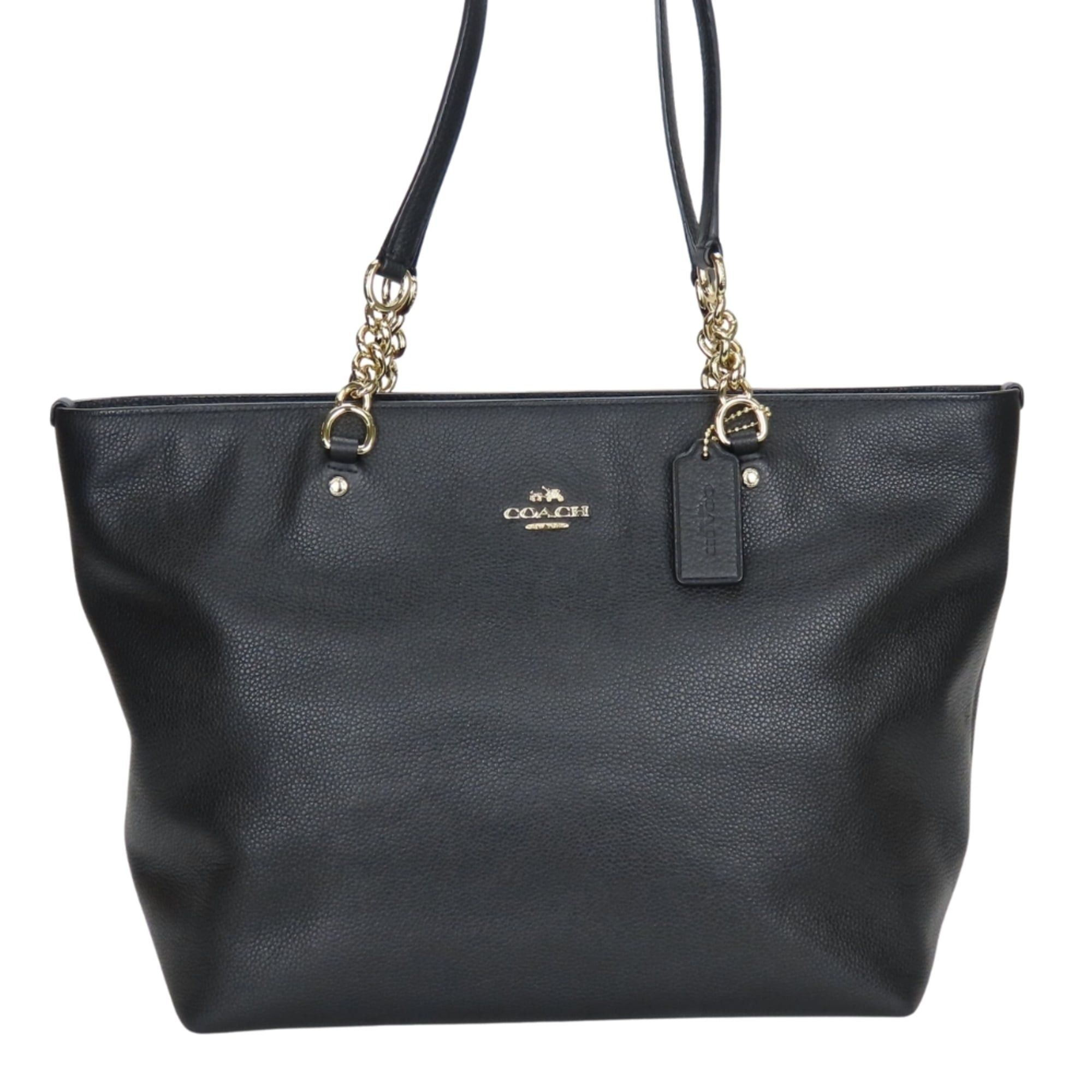 Coach Coach Tote Bag 36600 Black Leather with Gold Hardware and Chain, Women's, COACH Size ONE SIZE - 1 Thumbnail