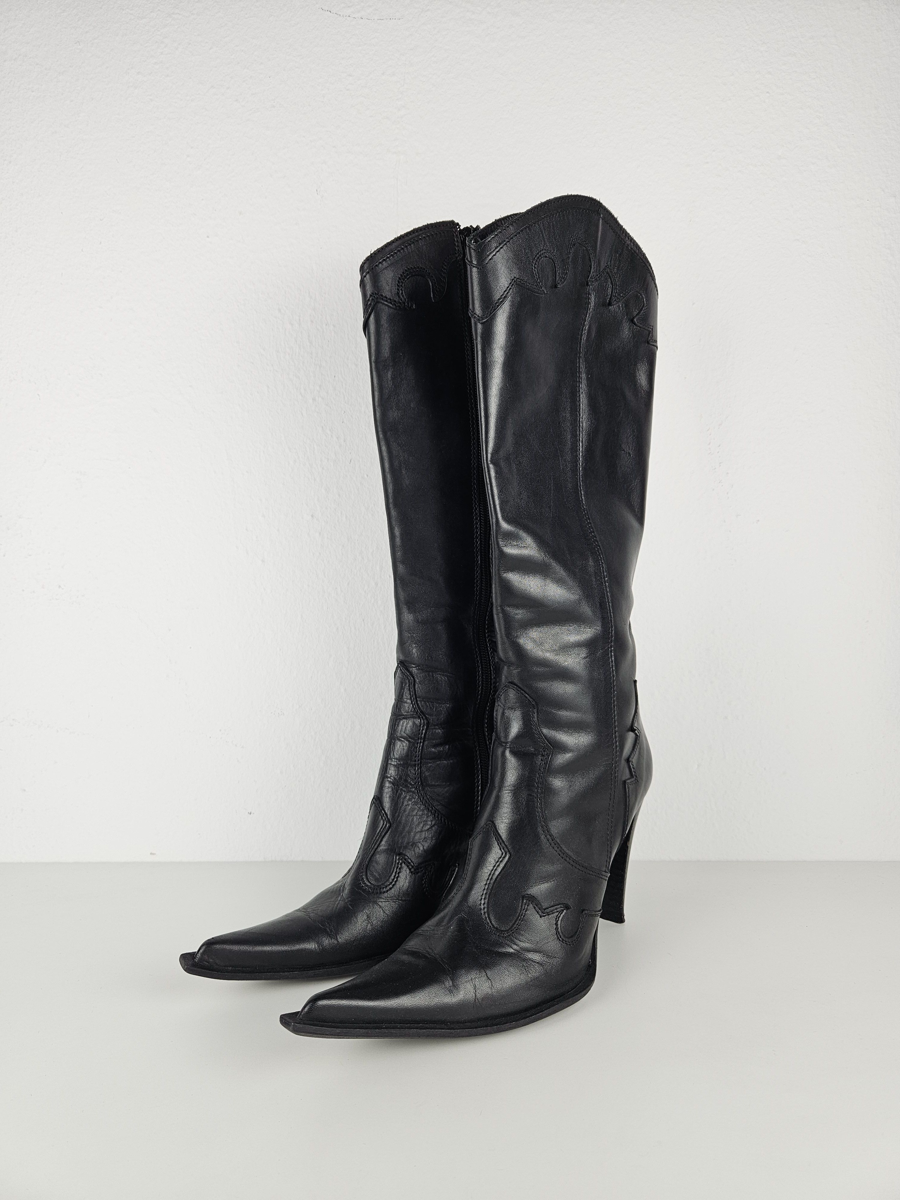 Vintage Vintage leather high heel pointed toe cowboy boots Size US 10 / IT 40 - 2 Thumbnail