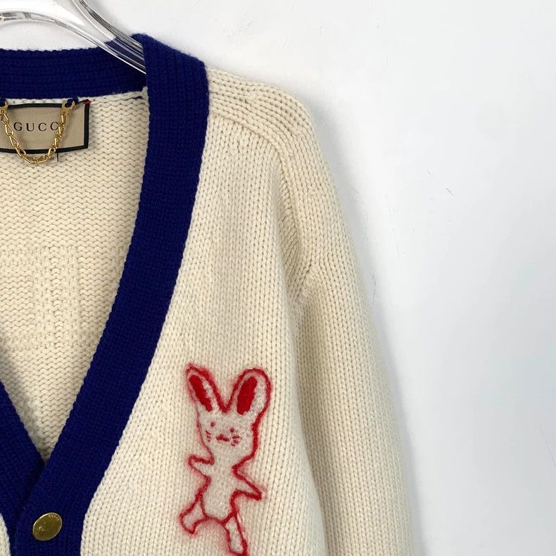Gucci Gucci Beige rabbit embroidered wool V-neck long-sleeved kni Size US XS / EU 42 / 0 - 3 Thumbnail
