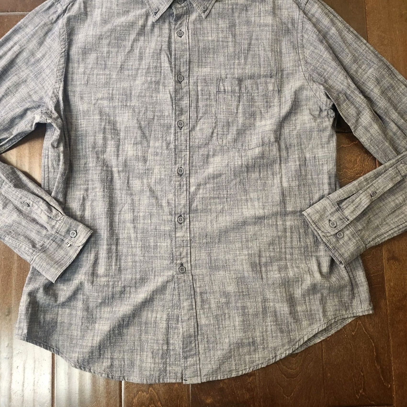 Merona Merona Button Up Shirt Mens XL Gray Chambray Long Sleeve Casual Western Pockets Breathable Solid Regular #65041 Size US XL / EU 56 / 4 - 3 Thumbnail