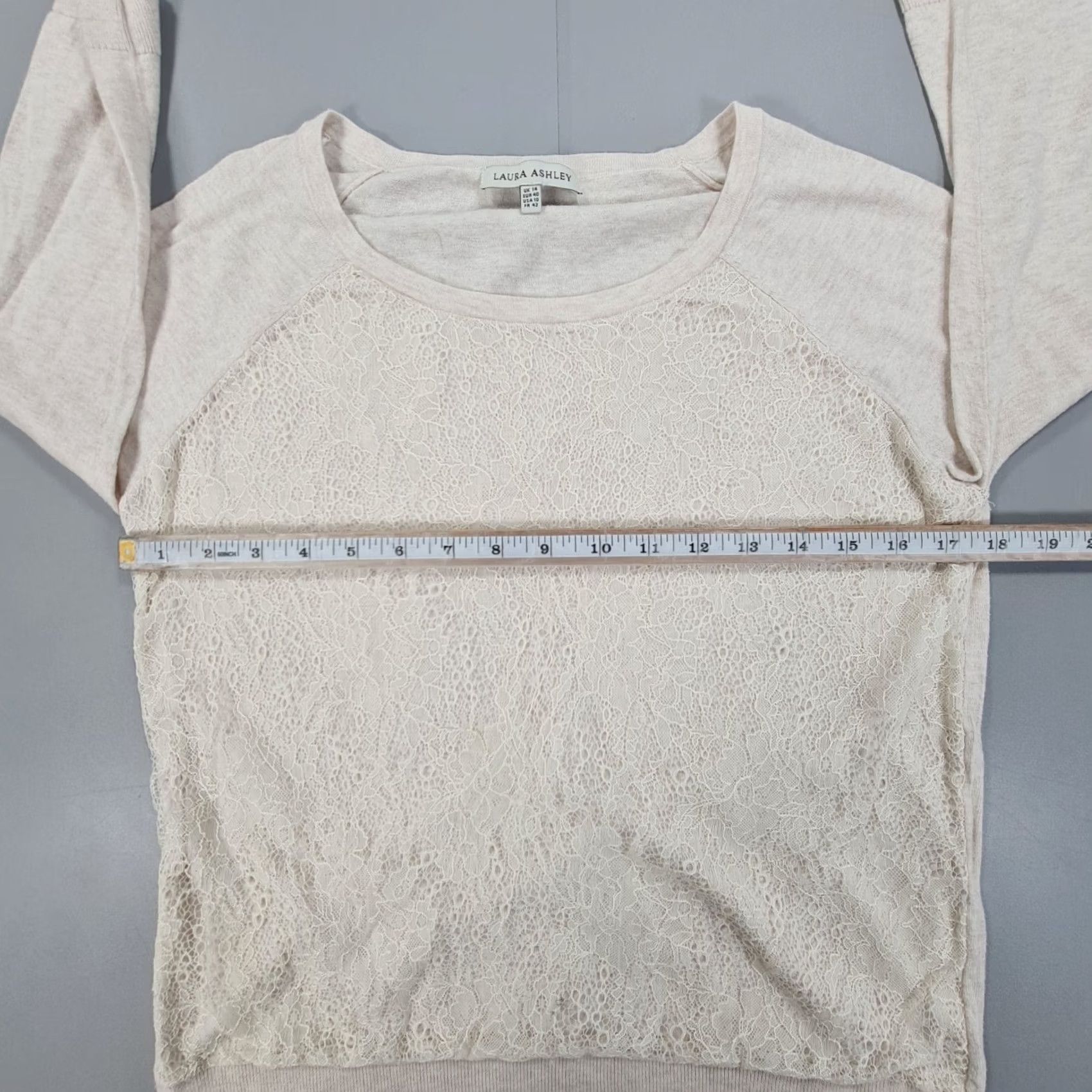 Laura Ashley Laura Ashley Jumper Womens 14 UK Beige Cotton Knit Lace Front Soft Top Size XL / US 12-14 / IT 48-50 - 5 Thumbnail