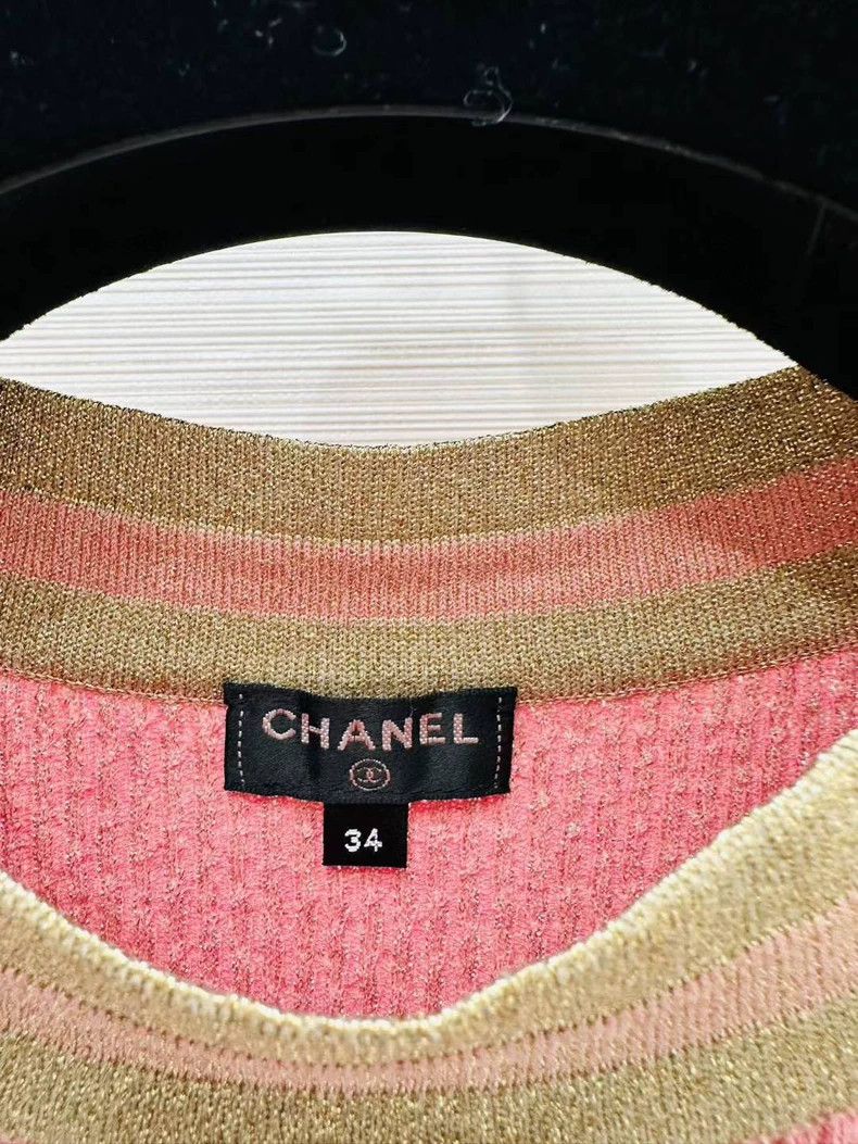 Chanel Chanel Egyptian knitted gold-trim short sleeves Size XXS / US 00 / IT 34 - 2 Thumbnail