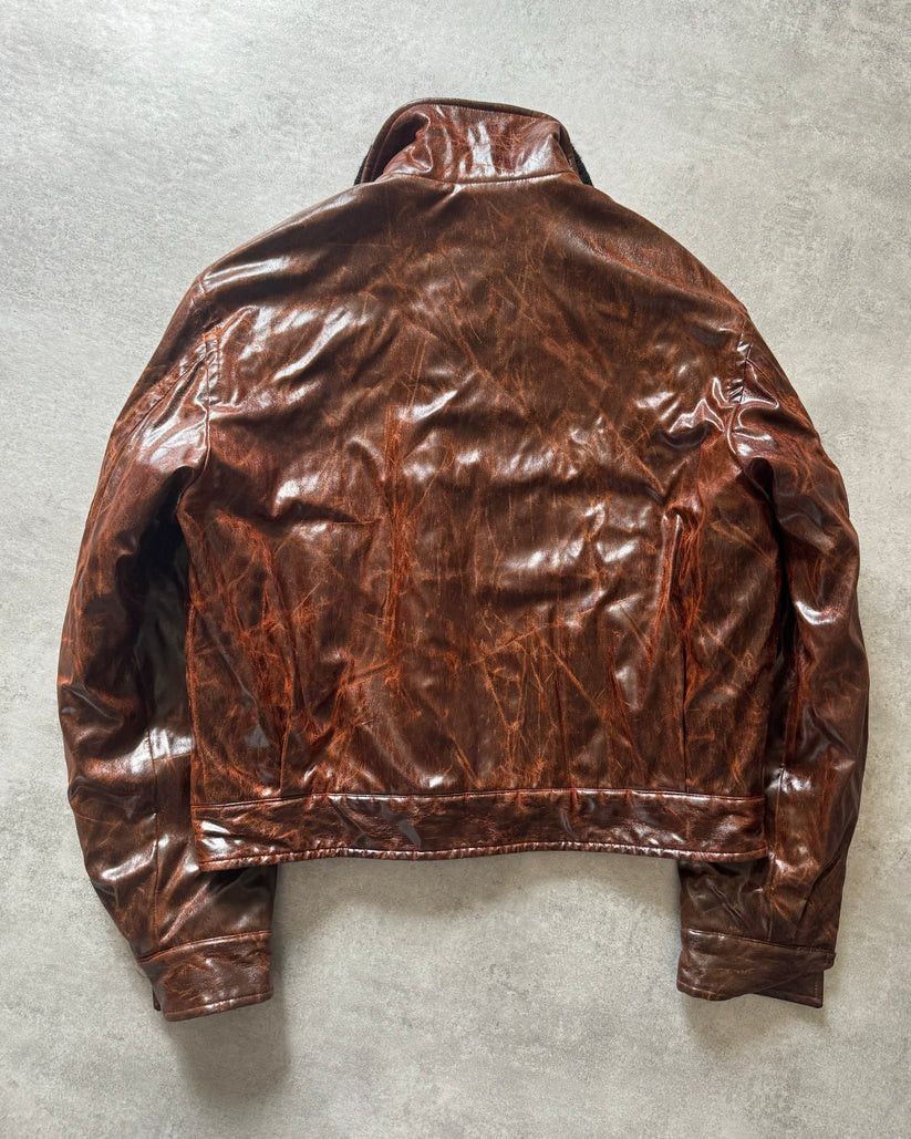 Moschino 2000s Moschino Enigmatic Brown Distressed Pilot Jacket Size US S / EU 44-46 / 1 - 2 Thumbnail