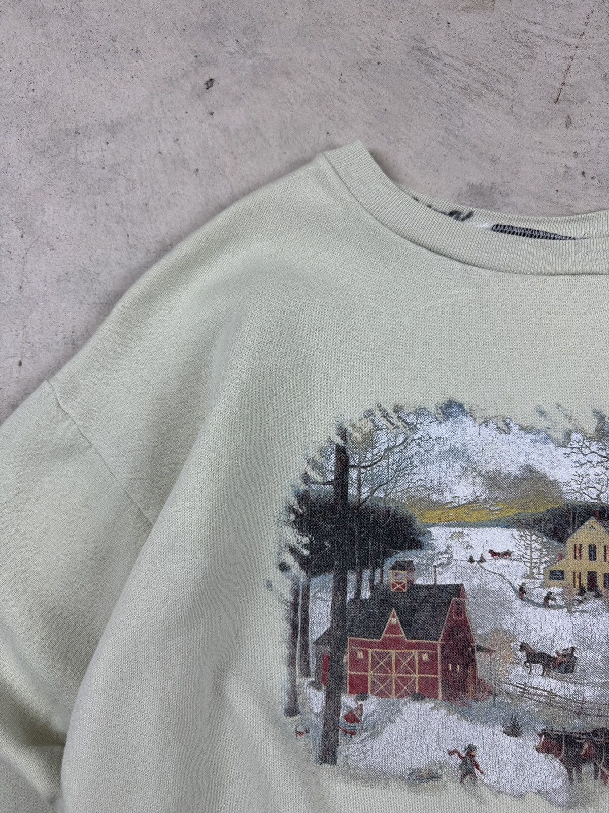 Vintage 1990s Light Green Snowy House Crewneck Size US S / EU 44-46 / 1 - 6 Thumbnail