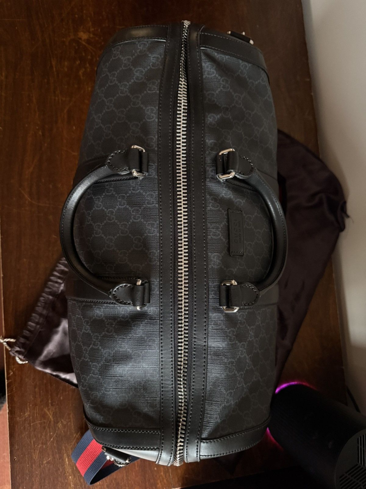 Gucci GUCCI GG Supreme Duffle Bag Black Monogram Weekender Travel Size ONE SIZE - 9 Thumbnail