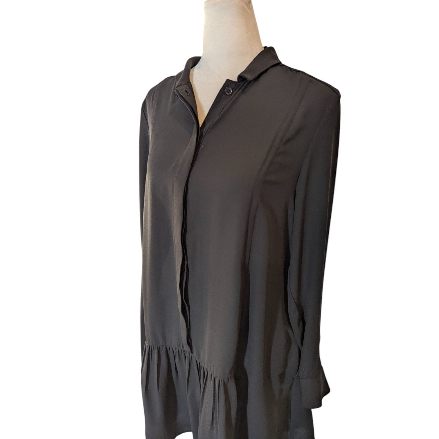 Banana Republic Banana Republic Black Sheer Swing Shift Button Down Dress Size XS / US 0-2 / IT 36-38 - 3 Thumbnail