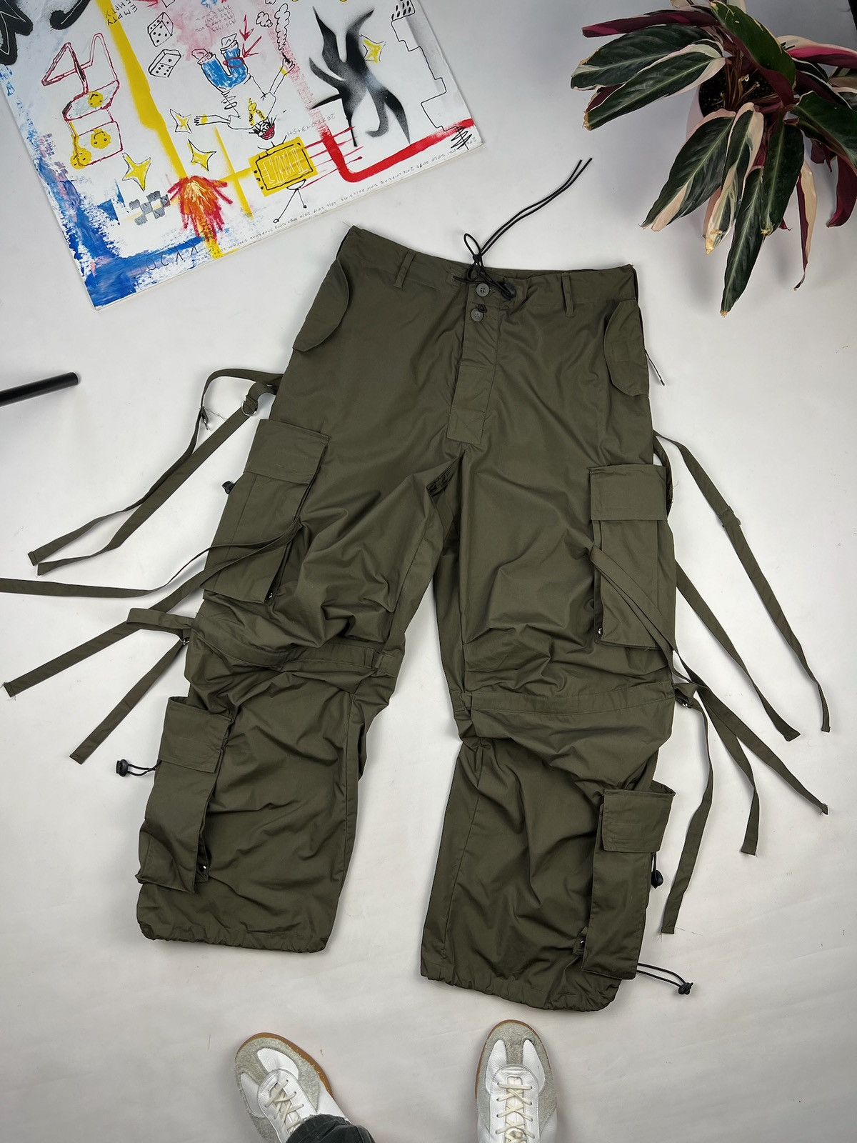 image of Avant Garde Parachute Bandage Japanese Avant-Garde Baggy Pants in Army Green, Men's (Size 33)