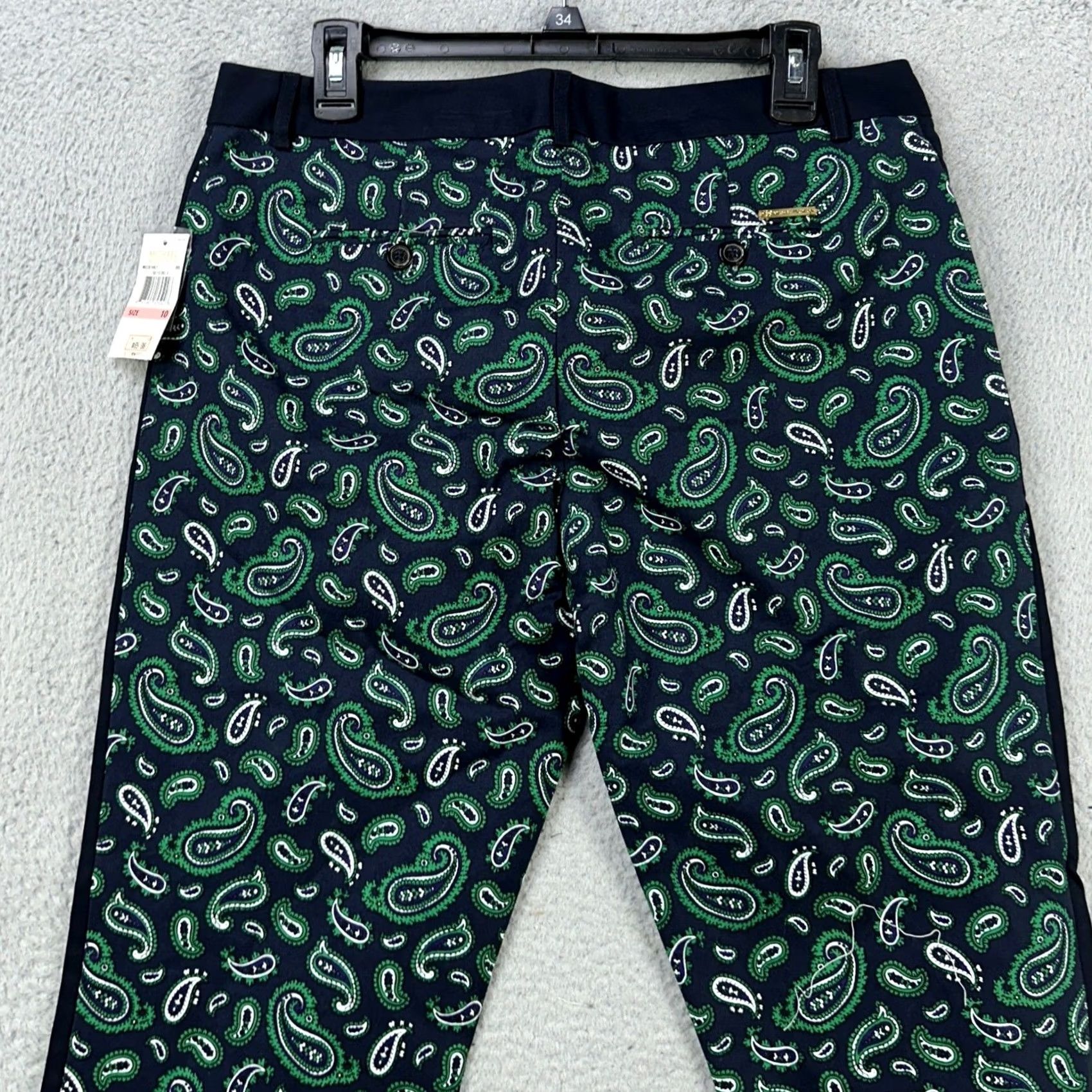 Michael Kors VINTAGE? No. Michael Kors Women Paisley Pants 10 Blue Green Pull On Stretch Flat Front NEW Size 32" / US 10 / IT 46 - 3 Thumbnail