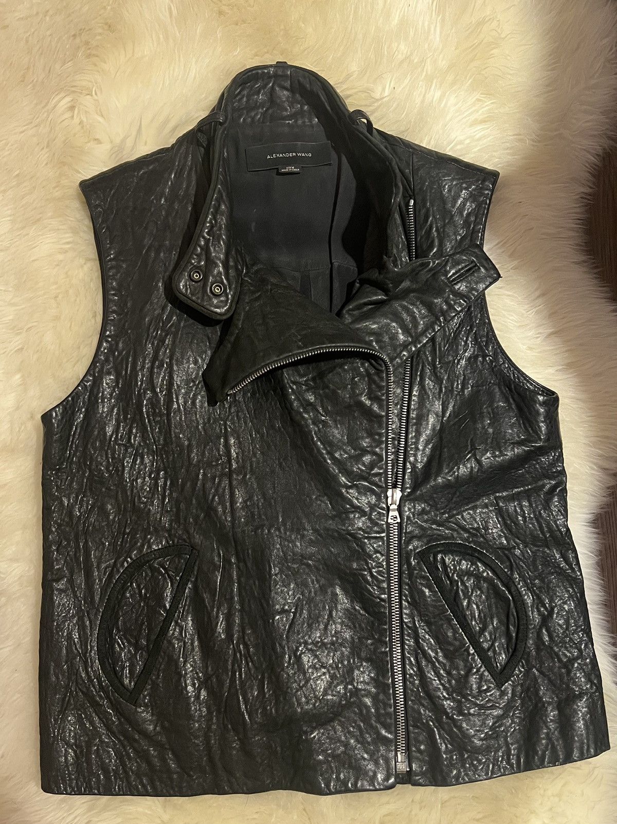 image of Alexander Wang Leather Vest Zip Up Size 4 Black Ladies, Women's