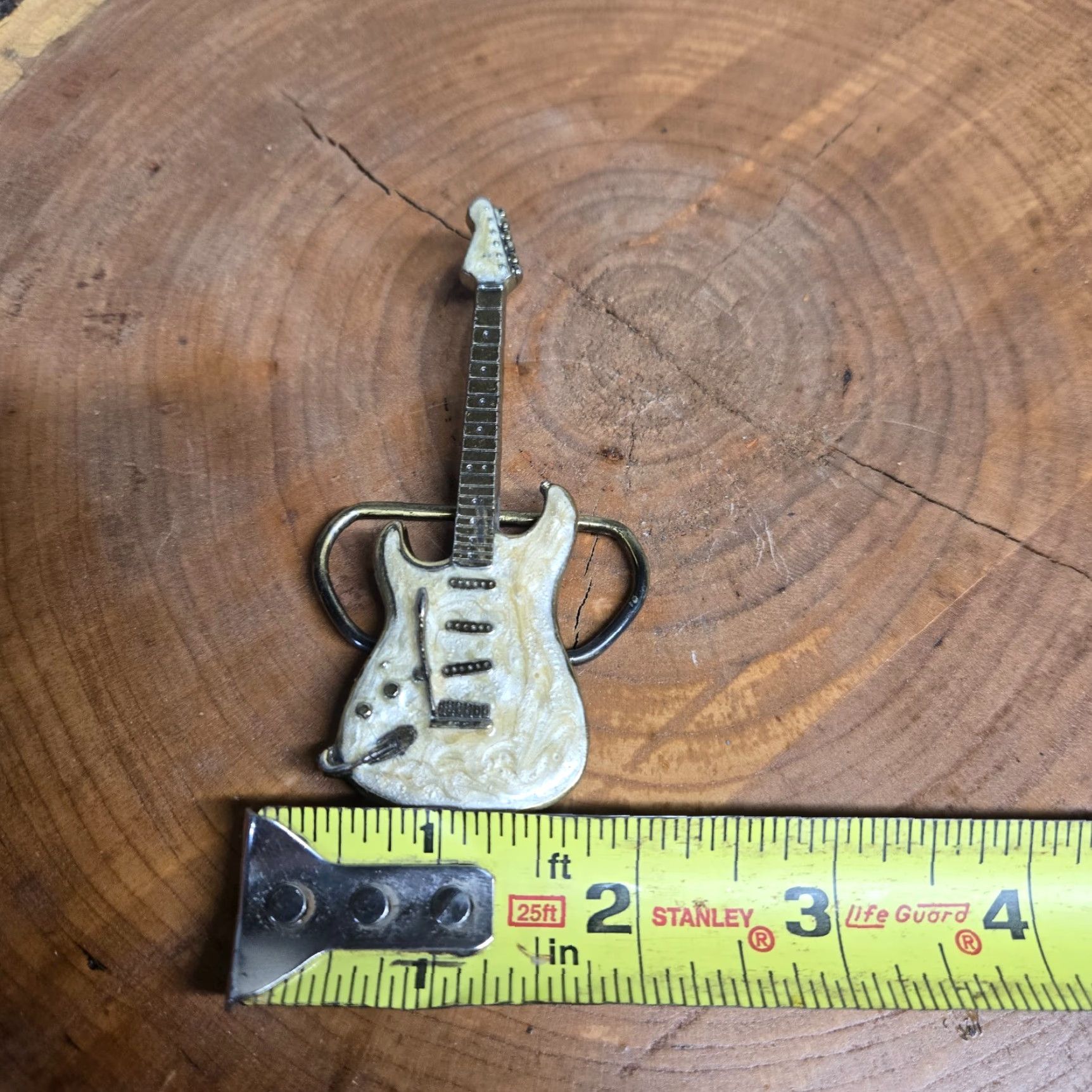 Vintage White Belt Buckle Guitar For Leather Metal Men's Buckle Size ONE SIZE - 5 Thumbnail