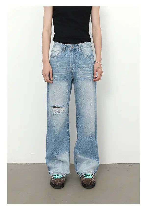Japanese Brand VIBE American high street blue washed bootcut ripped jeans Size US 32 / EU 48 - 1 Thumbnail