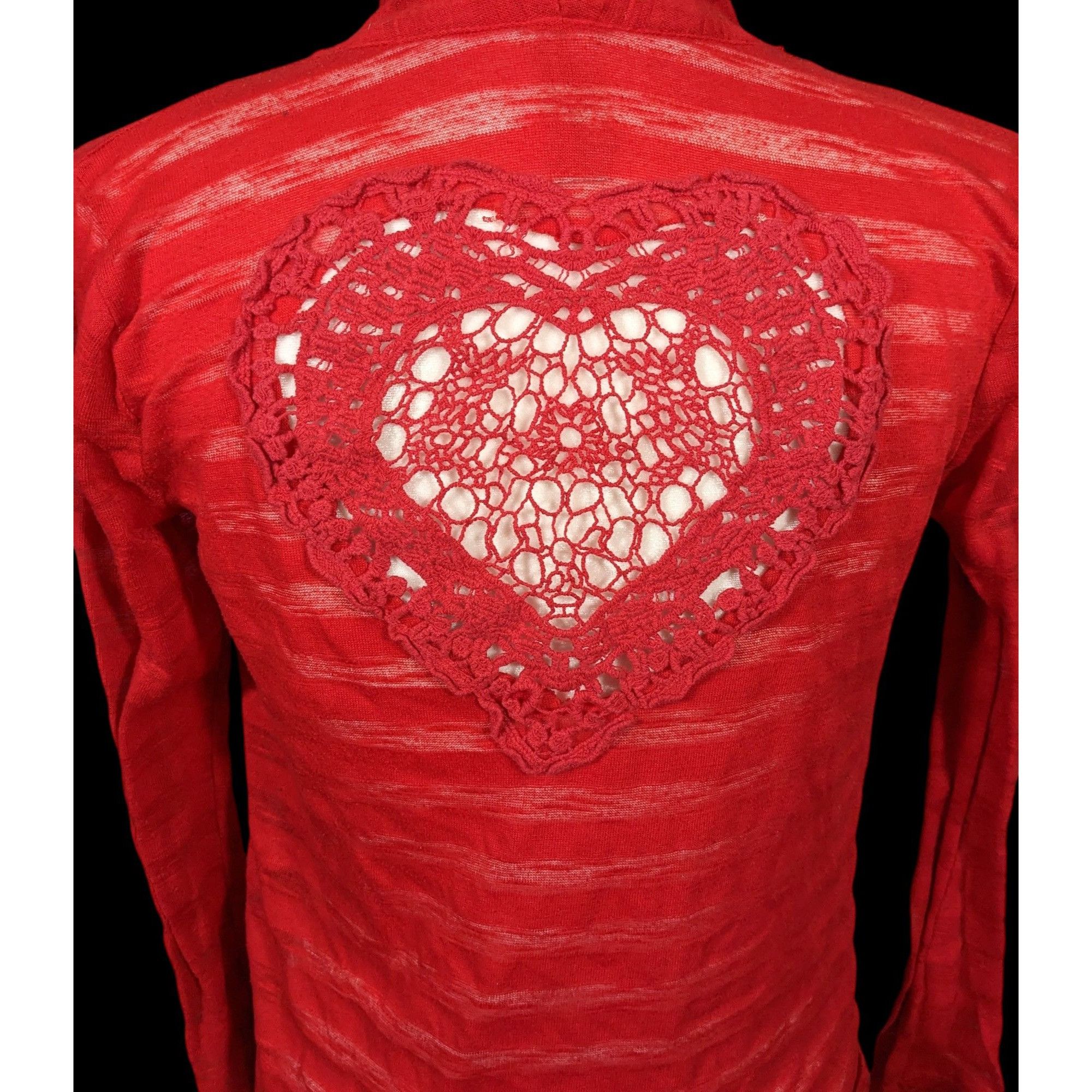 Other Y2K Coquette Crochet Heart Back Red Striped Cardigan Size M / US 6-8 / IT 42-44 - 4 Thumbnail