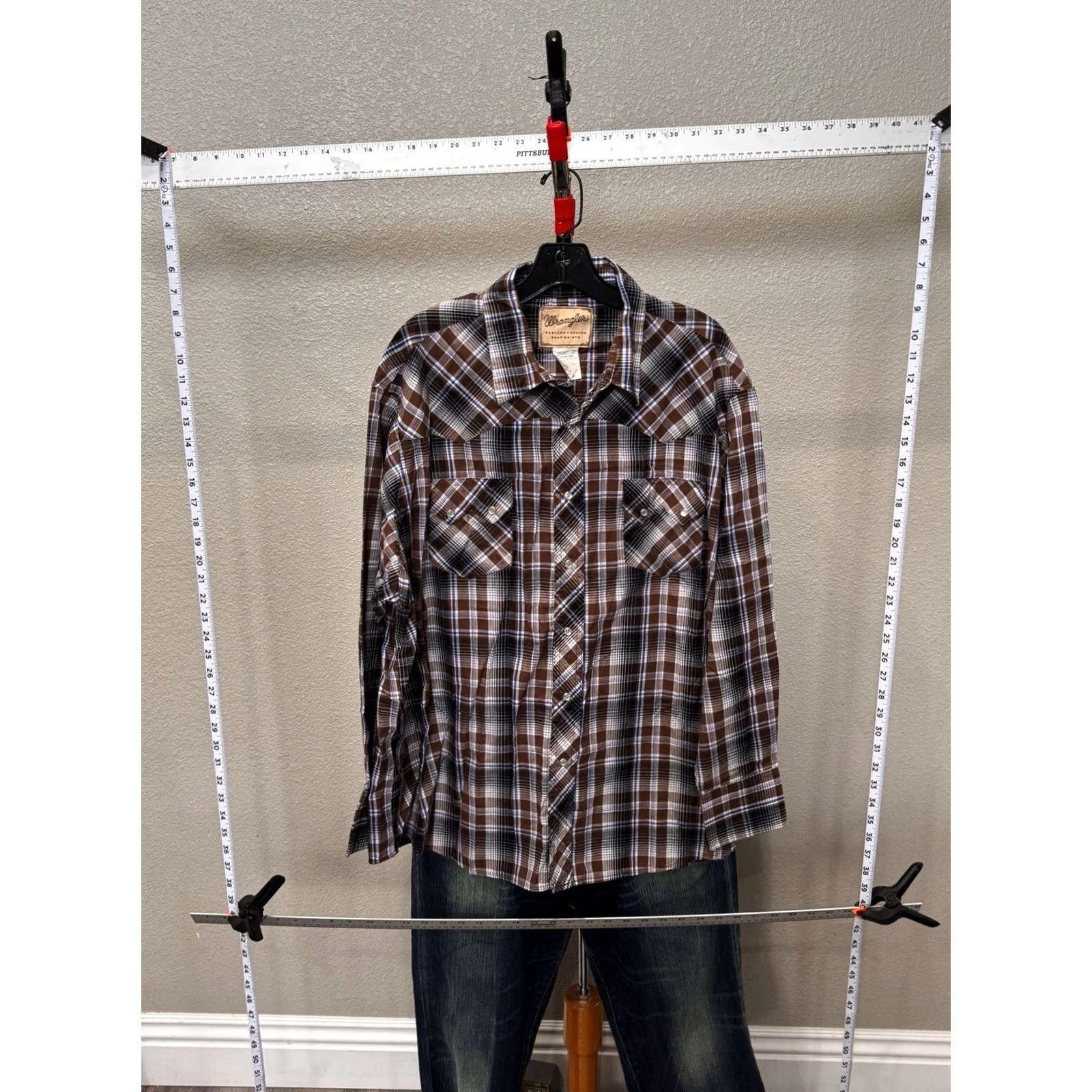 Wrangler Wrangler Western Brown Blue Plaid LONG SLEEVE SHIRT 2XL XXL Mens Size US XXL / EU 58 / 5 - 2 Thumbnail