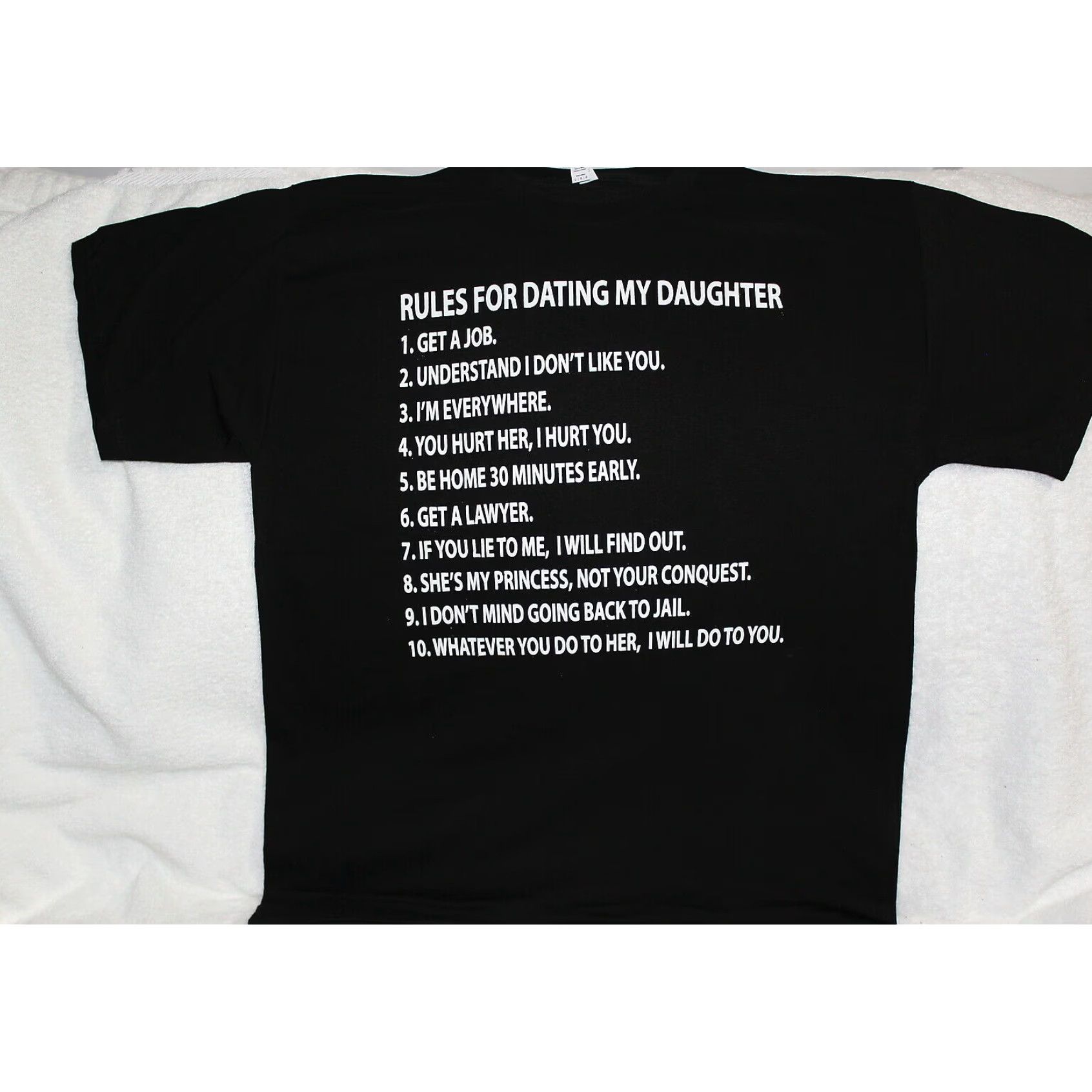 Vintage FUNNY HUMOR T-SHIRT RULES FOR DATING MY DAUGHTER GRAPHIC TEE BLACK MEN'S LARGE Size US L / EU 52-54 / 3 - 1 Thumbnail