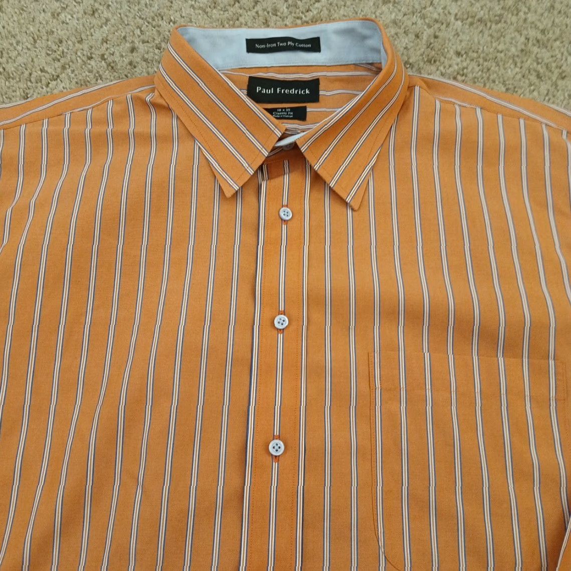 Vintage Paul Fredrick Shirt Mens Size 18 Orange Striped Long Sleeve Button-Up Cotton Size US XXL / EU 58 / 5 - 2 Thumbnail