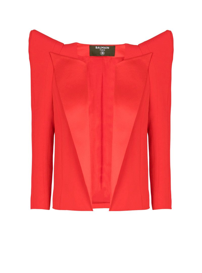 Balmain o1s1wg110526 Cropped Crepe Jacket in Red Size XL / US 12-14 / IT 48-50 - 1 Thumbnail