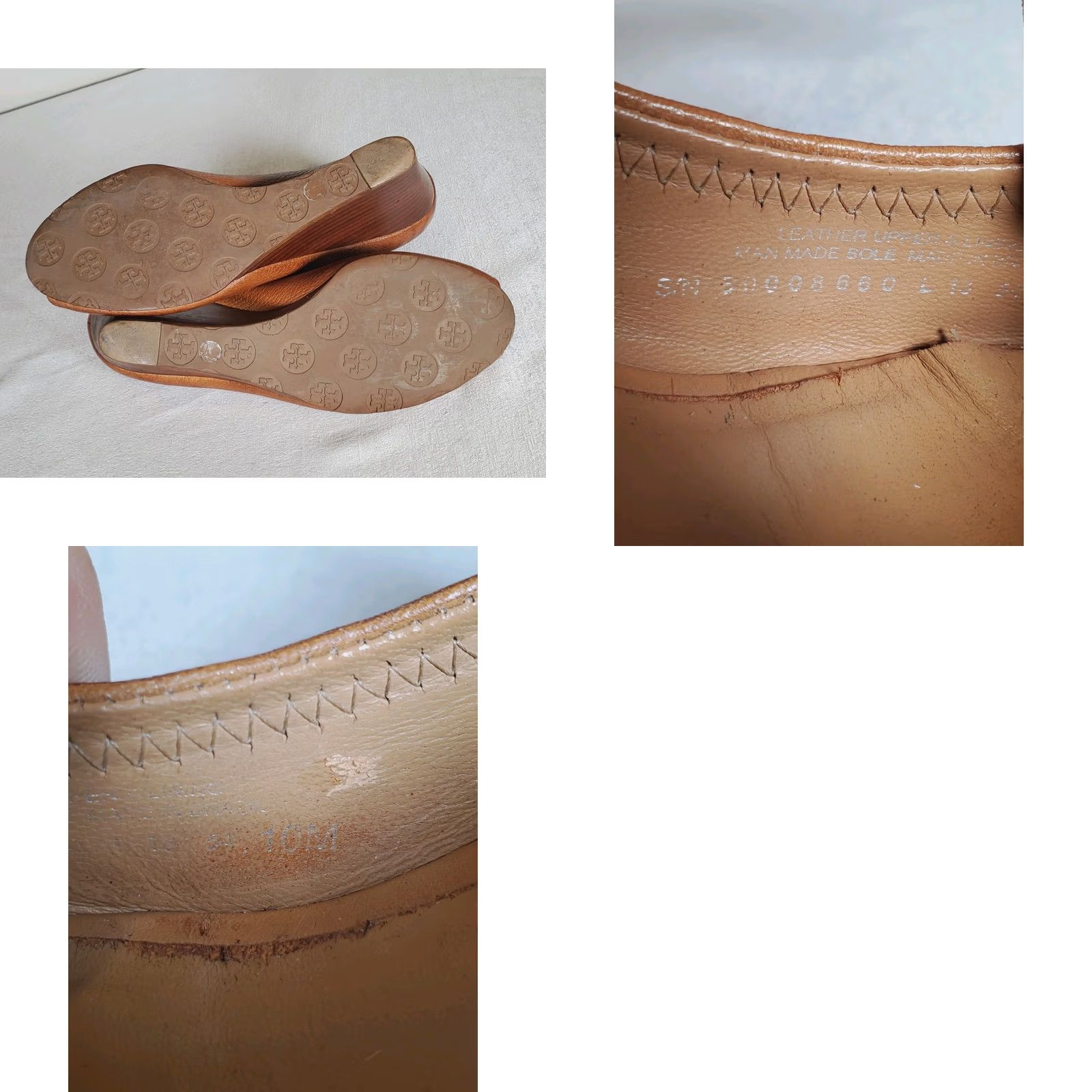 Tory Burch Tory Burch Sally 2 Brown Tumbled Leather Peep-Toe Wedge Heel Gold Logo Women US 10 M Size US 10 / IT 40 - 9 Thumbnail