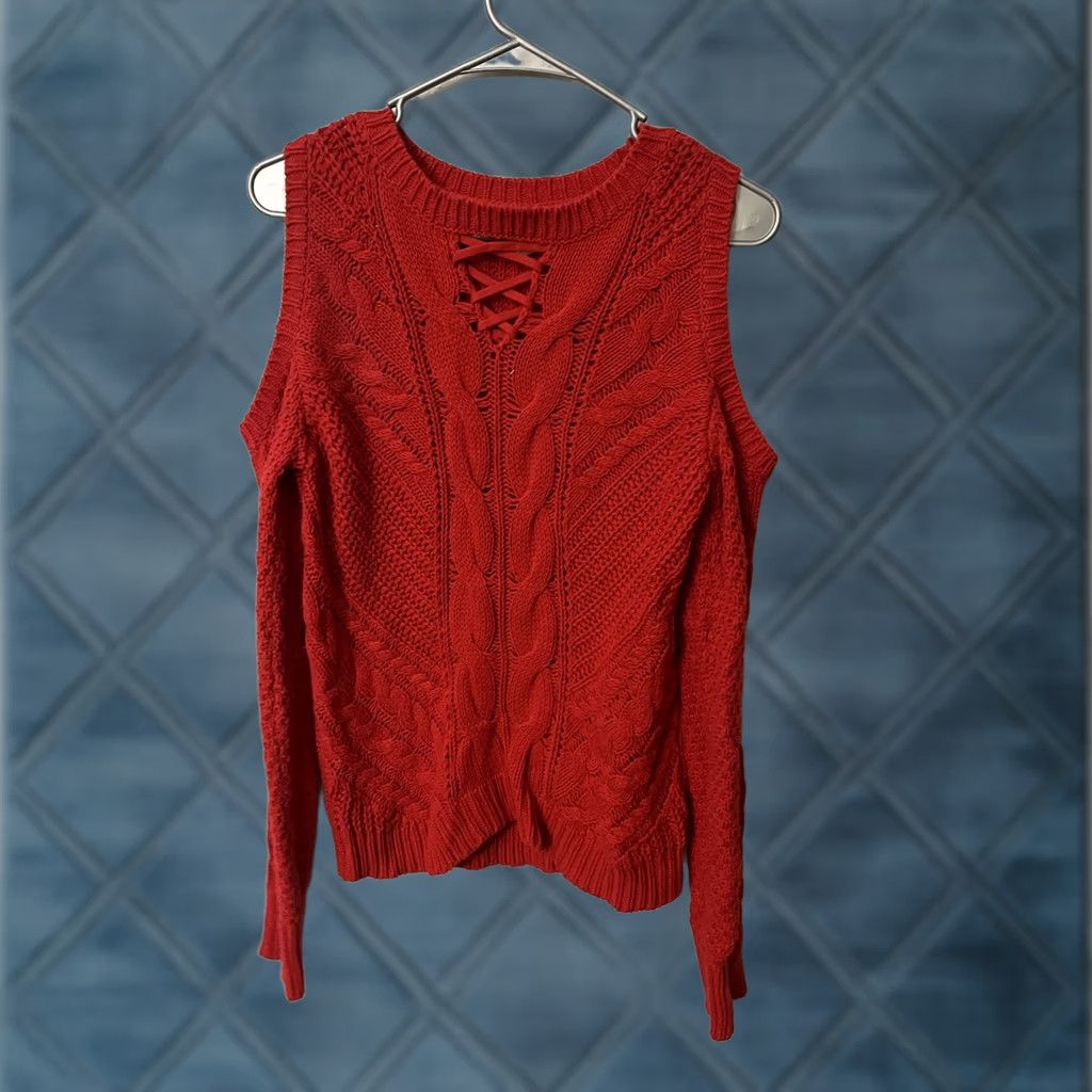 Aeropostale Aeropostale Sweater Womens Medium Red Cotton Cold Shoulder Raglan Sleeve Winter Size M / US 6-8 / IT 42-44 - 1 Thumbnail