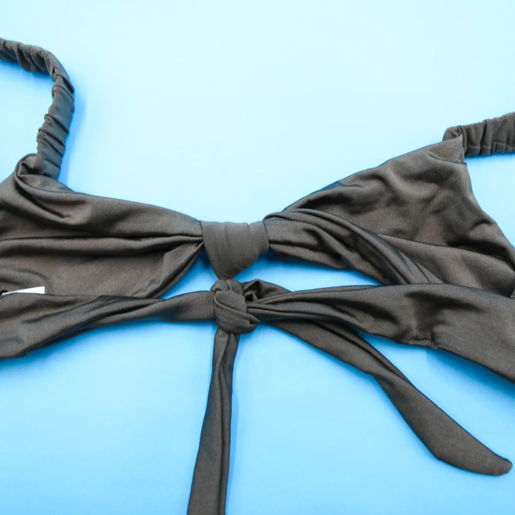 Vitamin A Bikini Top Women S Gray Wide Strap Ruched Plunge Swimwear Logo Quick Dry USA