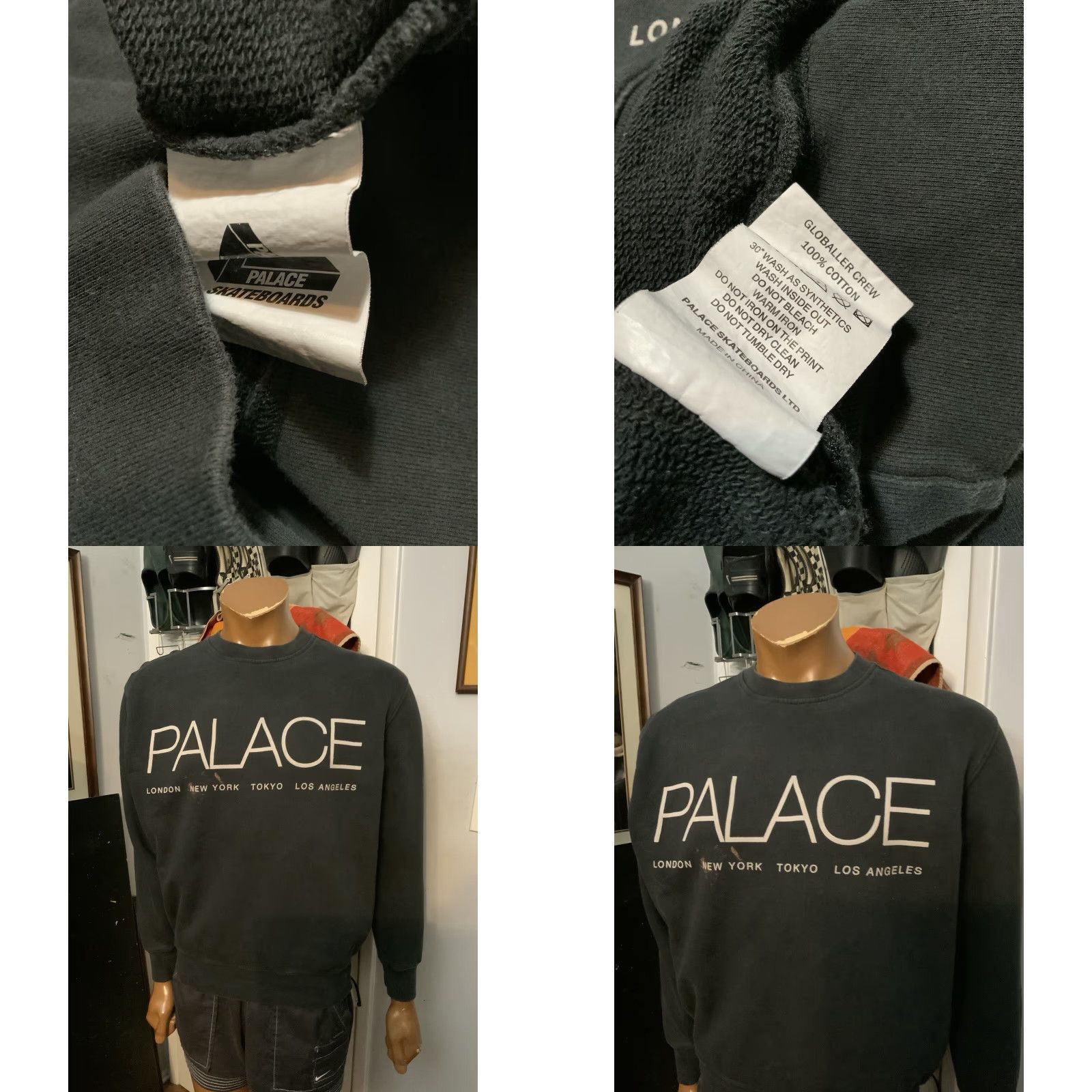 Palace VINTAGE Palace Skateboards Globaller World Tour Terry Cotton Crewneck Sweatshirt Sz. S Black Men's Sweatshirt Crewneck Pullover 50in Chest 27in Length Size US S / EU 44-46 / 1 - 8 Thumbnail