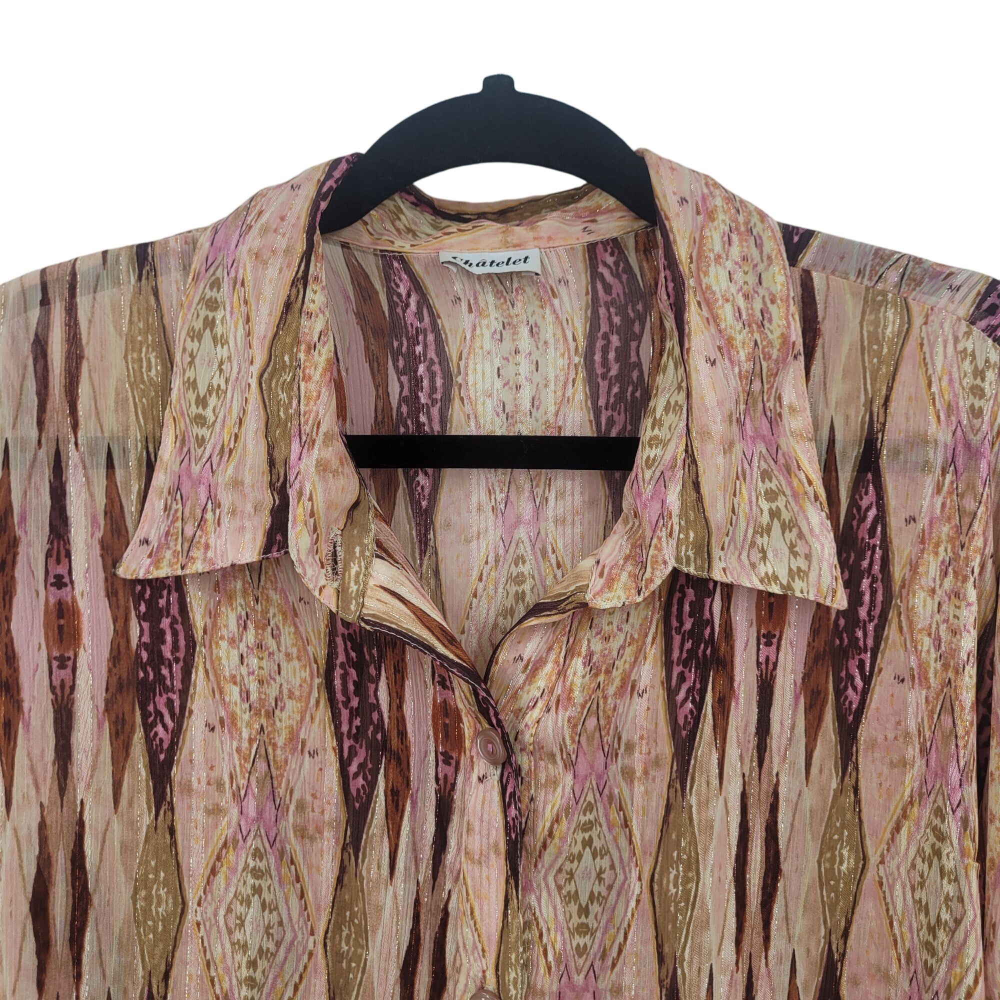 Vintage Vintage 70s Sheer Button Down Blouse XL Pink Streaked Groovy Size XL / US 12-14 / IT 48-50 - 5 Thumbnail