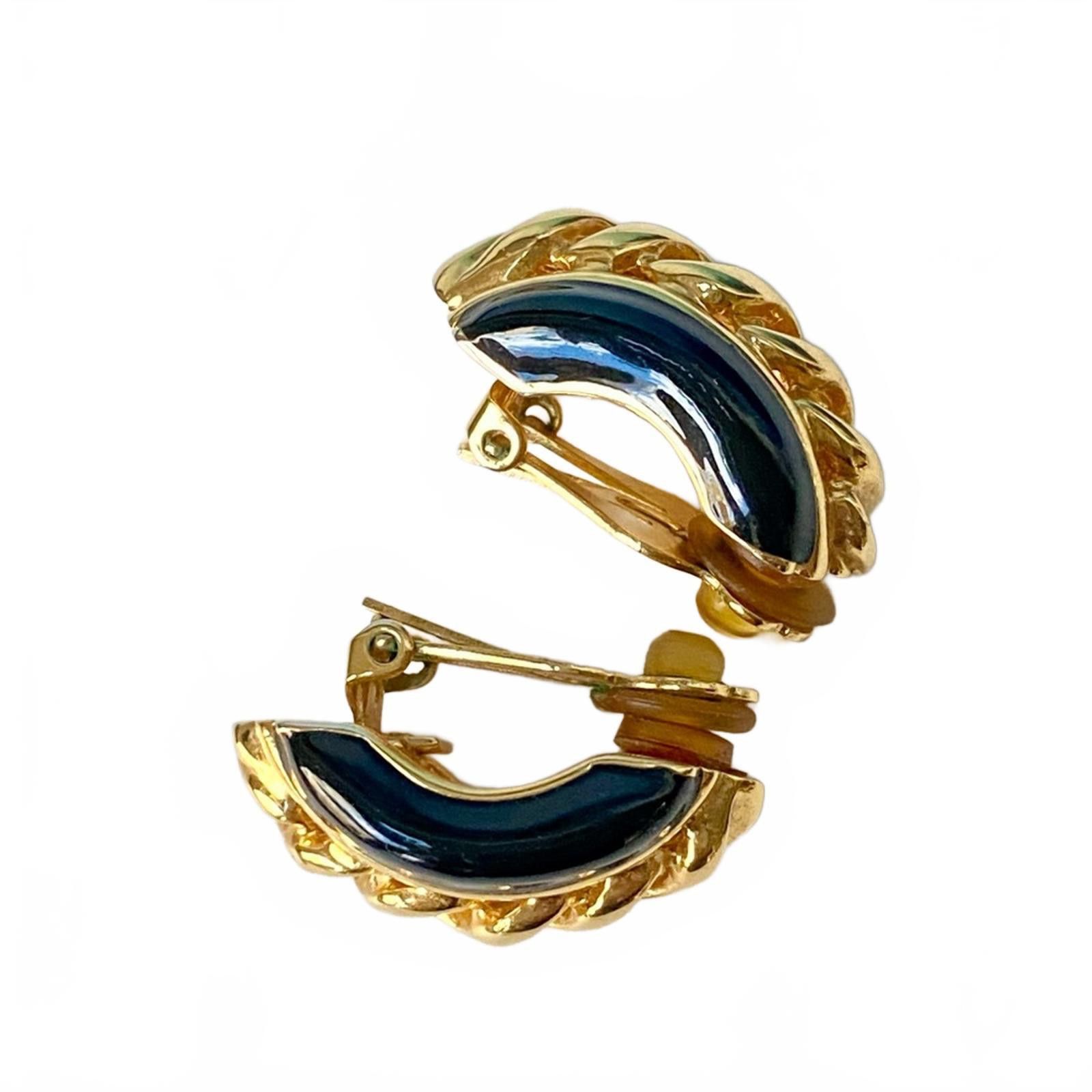 St. John Vintage St. John Gold Black Enamel Clip Earrings Size ONE SIZE - 2 Thumbnail