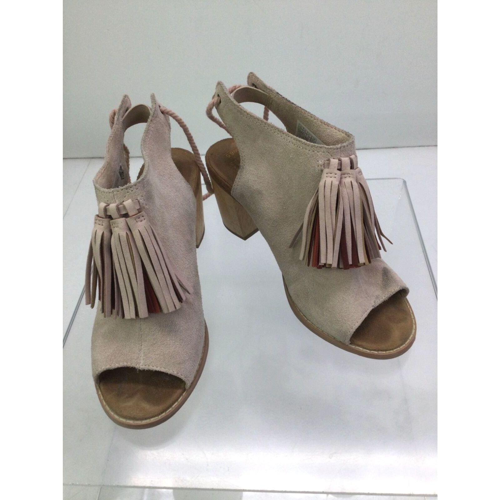 Toms Toms Light Blush Pink Suede Tassel Block Heel Open Toe Booties 6.5 Grailed