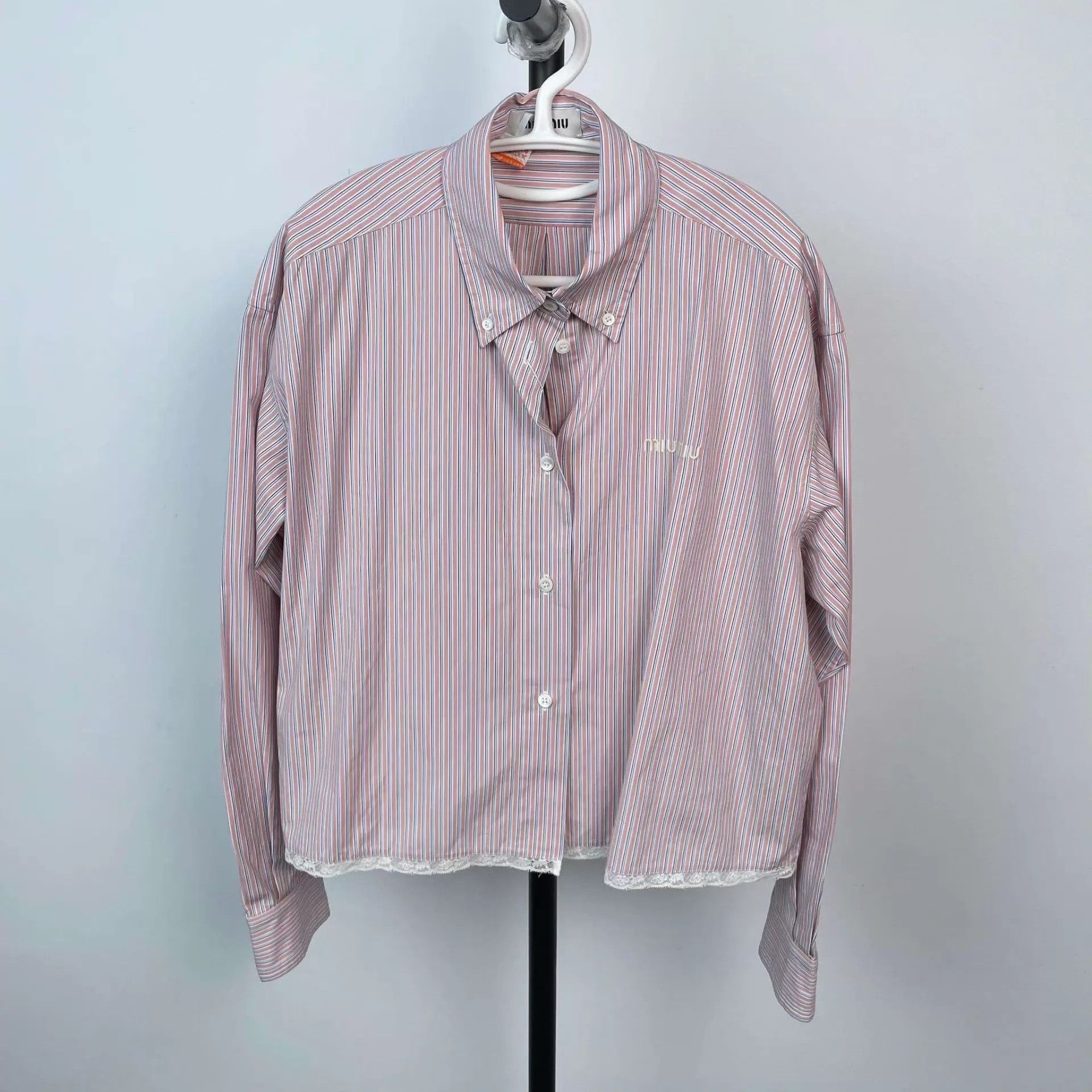 Miu Miu MIU MIU striped lace trim shirt purple Size XS / US 0-2 / IT 36-38 - 1 Thumbnail