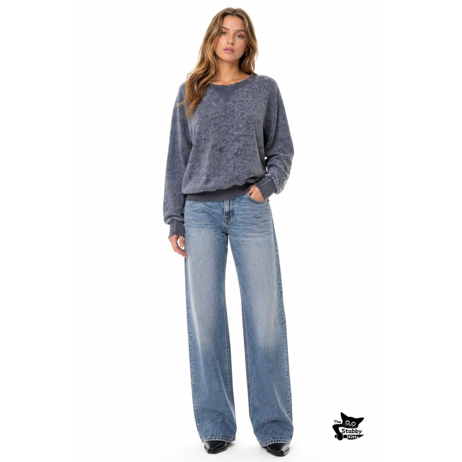 THE GREAT The Great. Blue Fleece Sweatshirt Distressed Raw Hem Size 0 Size XS / US 0-2 / IT 36-38 - 7 Thumbnail