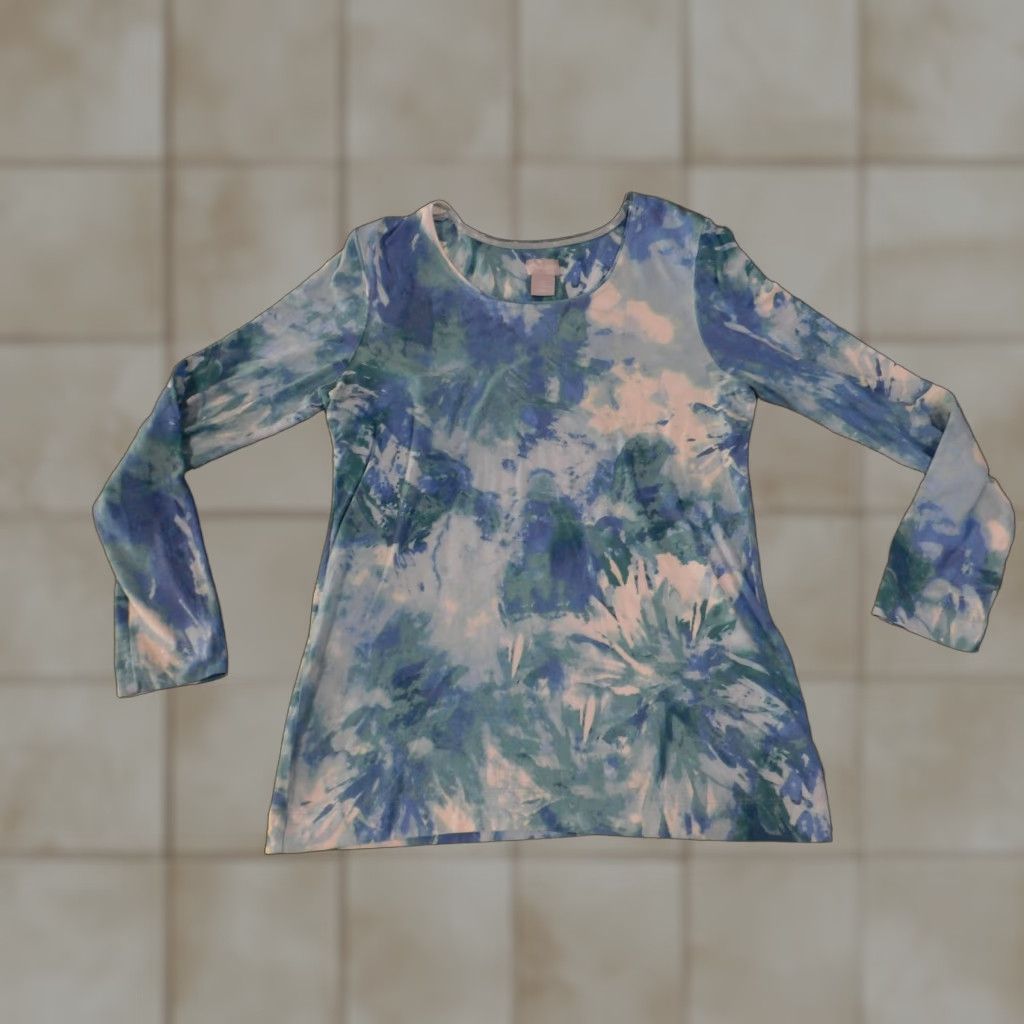 Vintage Chico's Blouse Shirt Women 0 Blue Floral Abstract Knit Rayon Spandex Lightweight Casual Size XS / US 0-2 / IT 36-38 - 1 Thumbnail