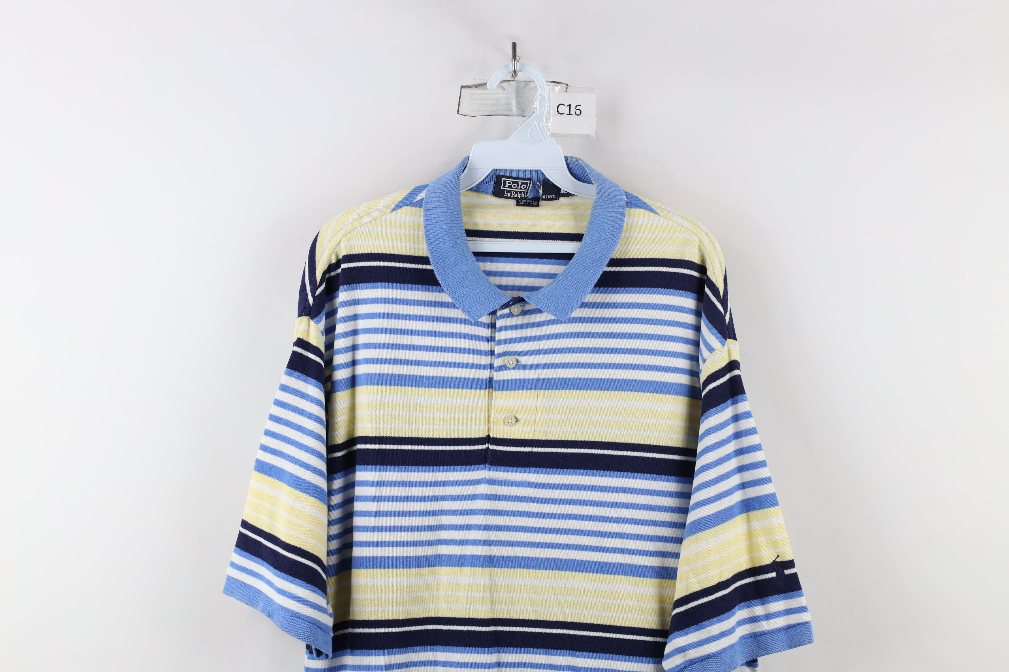 Ralph Lauren × Vintage Vintage 90s Ralph Lauren Block Knit Polo Shirt Cotton USA Size US XL / EU 56 / 4 - 2 Thumbnail