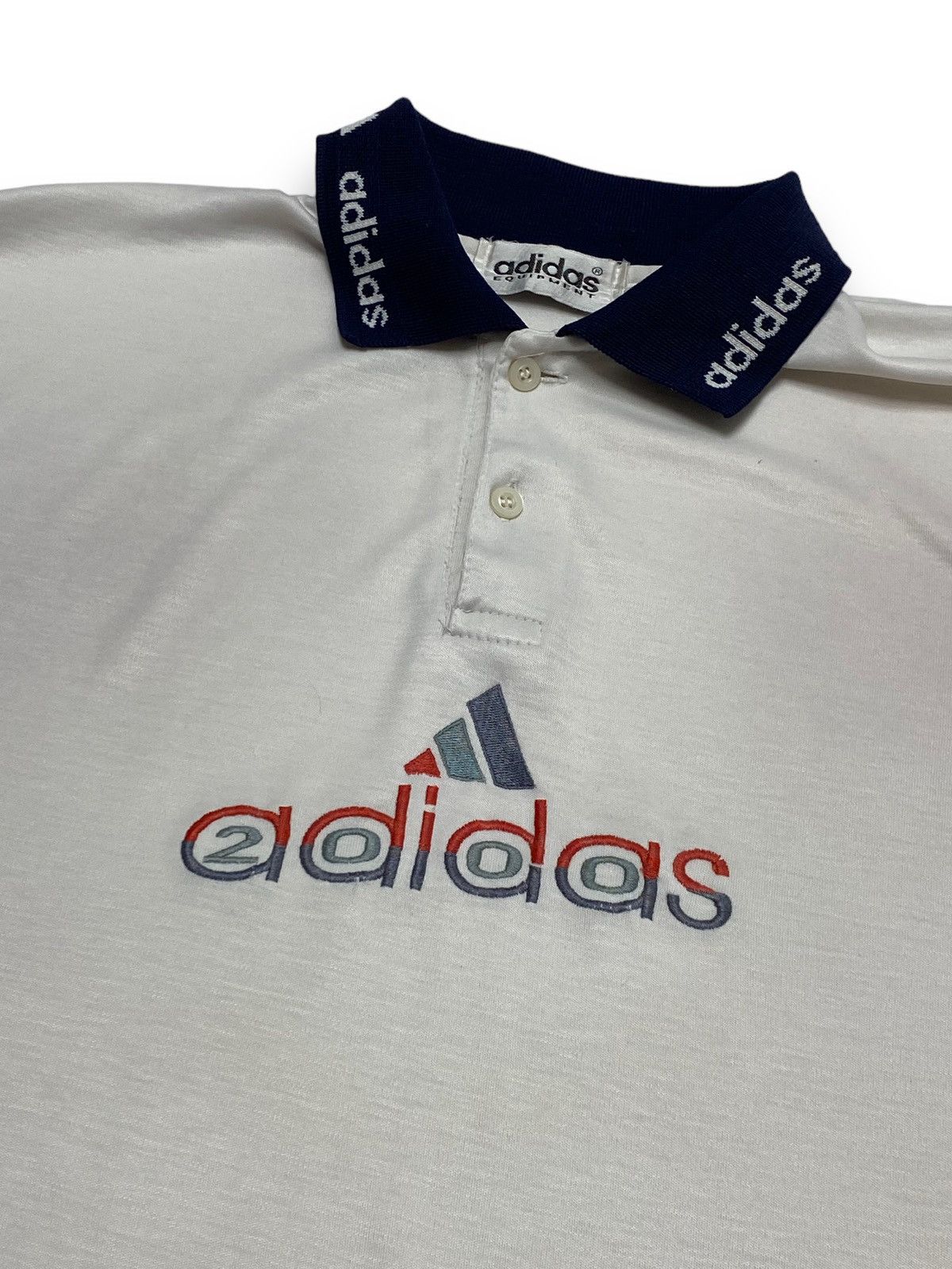 Adidas 2000's Vintage ADIDAS White Faded Blue Polo Shirt Size US M / EU 48-50 / 2 - 2 Thumbnail