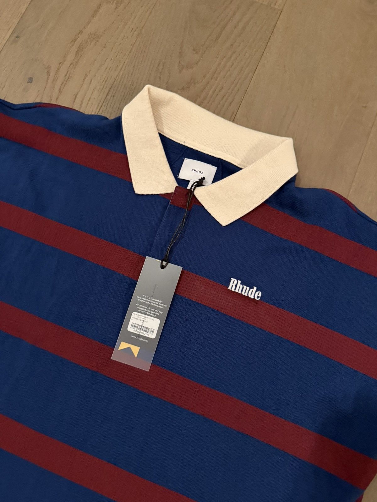 Rhude Rhude Blue & Burgundy Striped Polo Shirt – Cream Collar (XL) Size US XL / EU 56 / 4 - 2 Thumbnail