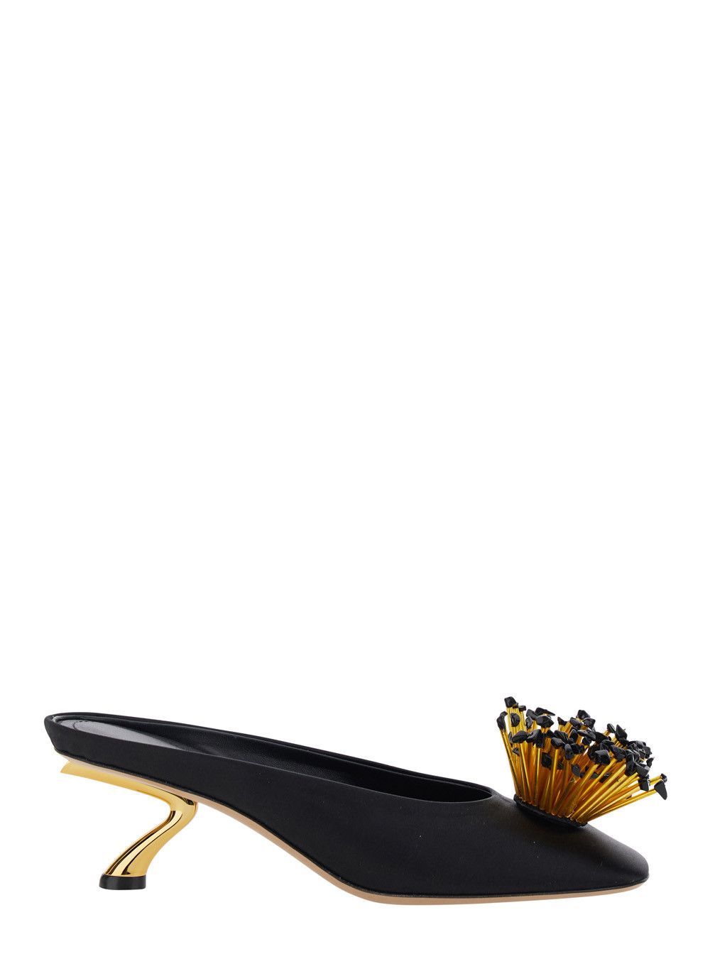 Salvatore Ferragamo Black Heeled Sandals with Crystal Decoration on the Front in Fabric for Women Size US 8.5 / IT 38.5 - 1 Thumbnail