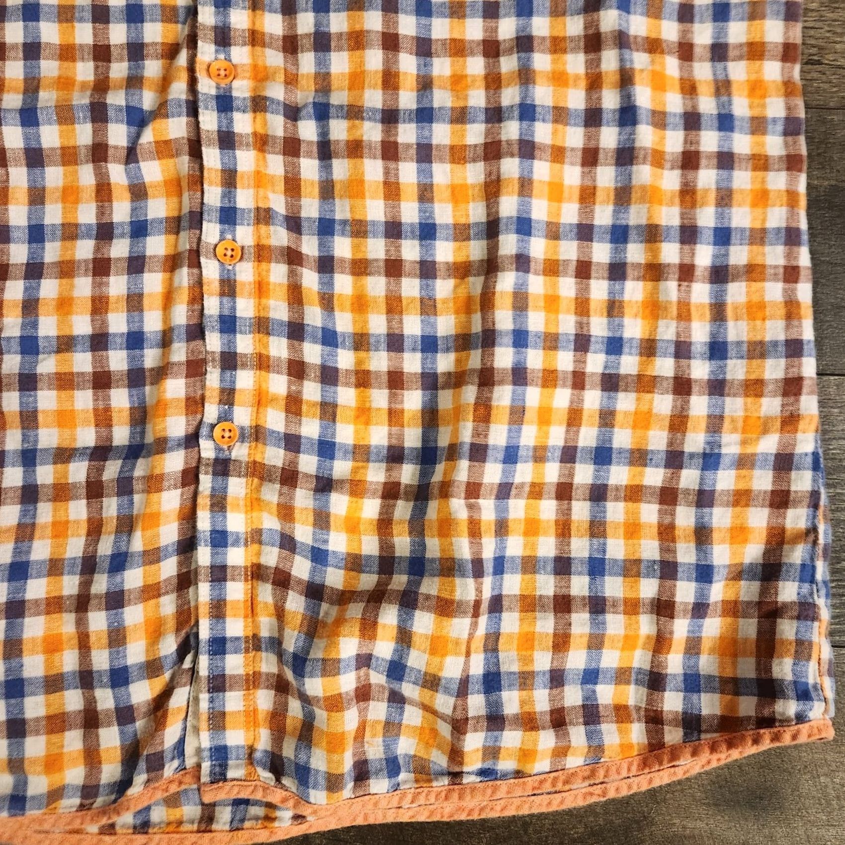 Vintage Bohio Shirt Mens XL Linen Short Sleeve Orange Blue Plaid Light Weight Beach Size US XL / EU 56 / 4 - 3 Thumbnail