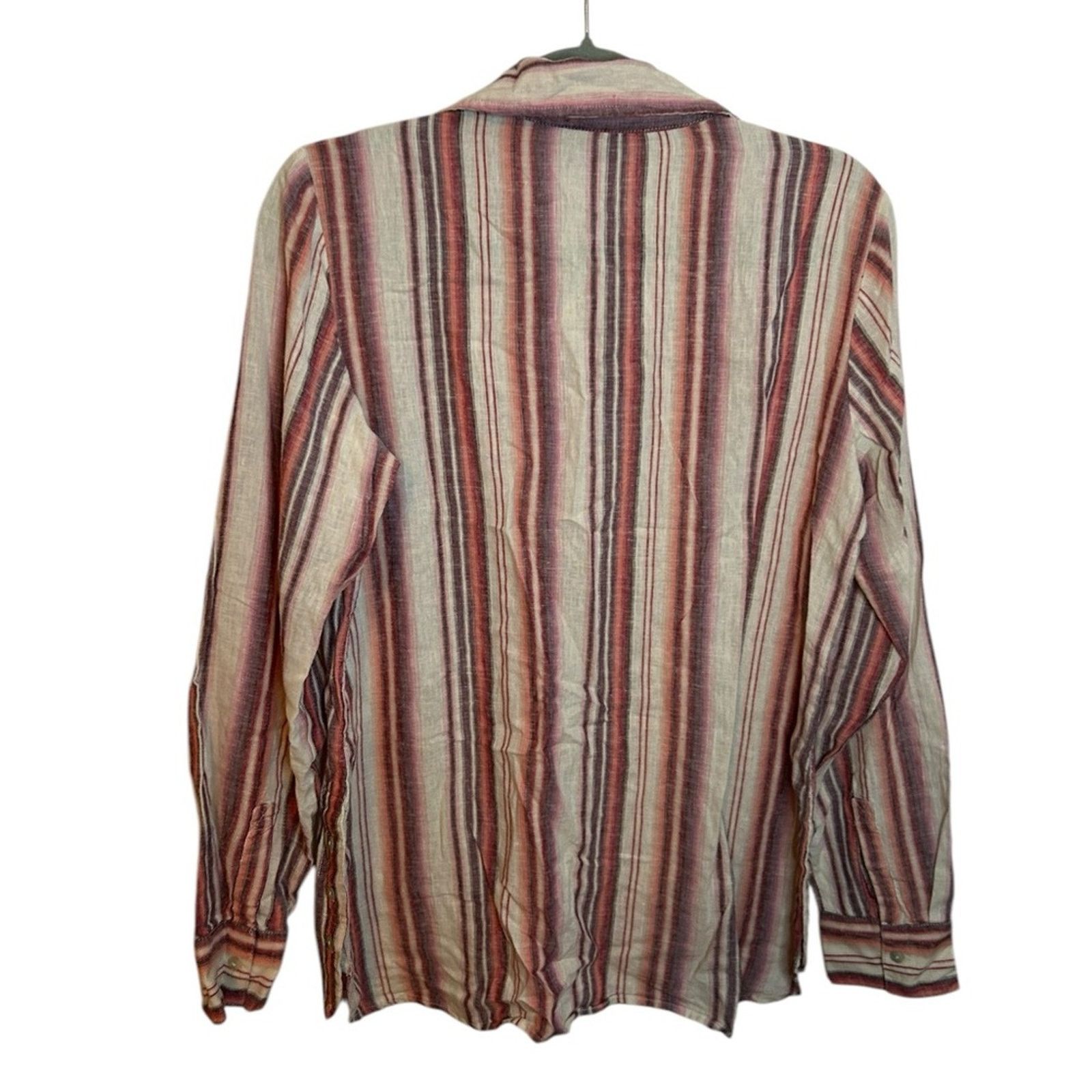 Denim & Co. Denim & Co. Naturals Linen Blend Striped Side Button Blouse Size XS / US 0-2 / IT 36-38 - 2 Thumbnail