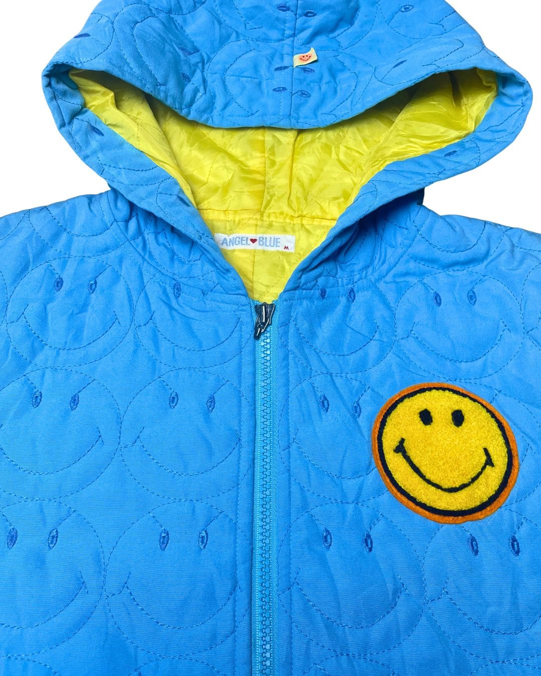 Angel Blue All-Over Smiley Quilted Hooded Long Parka Size M / US 6-8 / IT 42-44 - 2 Thumbnail