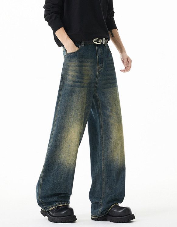 Japanese Brand Men's Retro Cleanfit Distressed Straight Leg Washed Jeans Size US 32 / EU 48 - 2 Thumbnail