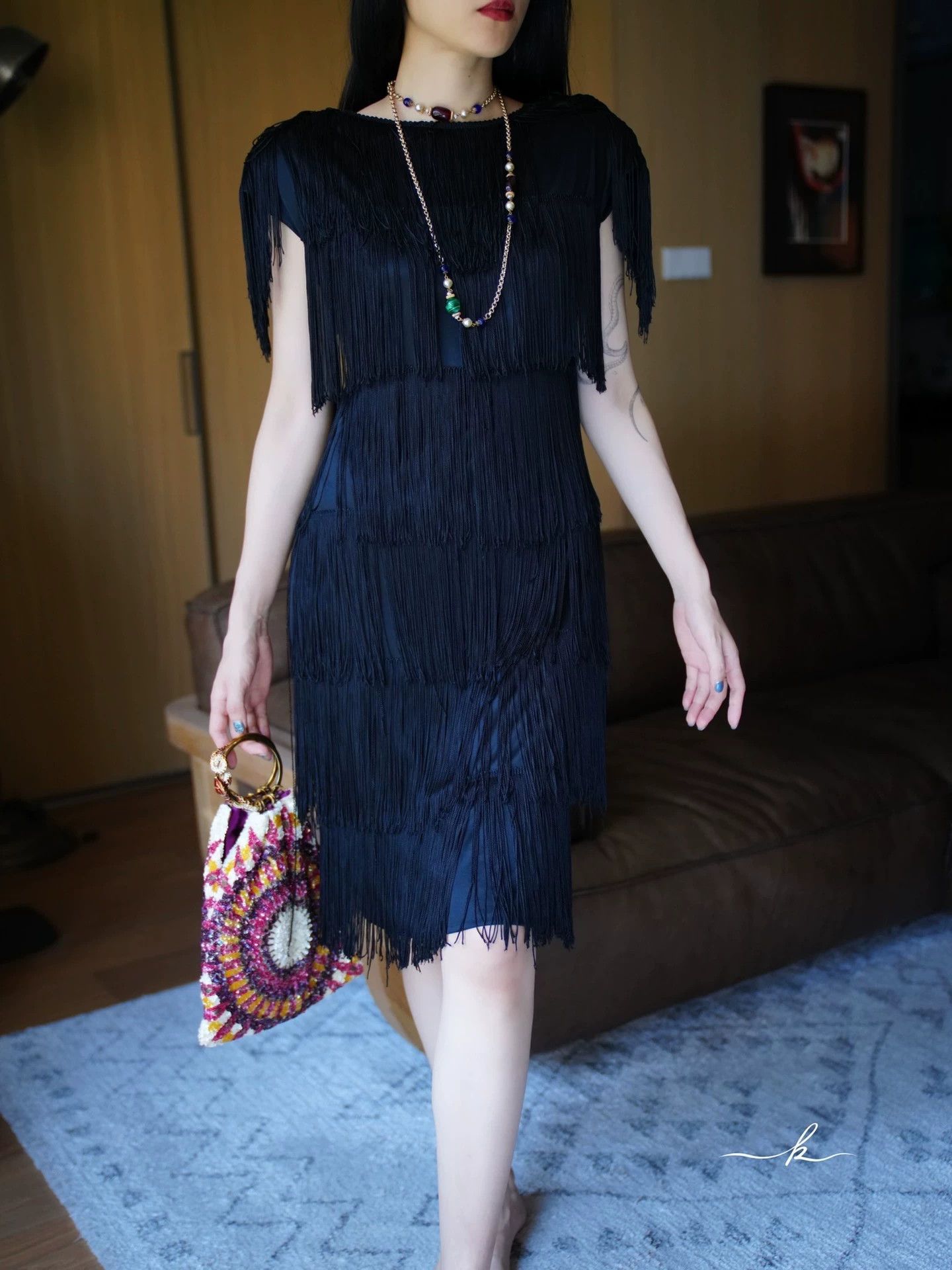 Vintage Vintage USA Black Flapper Tassel Dress S/M Size S / US 4 / IT 40 - 5 Thumbnail