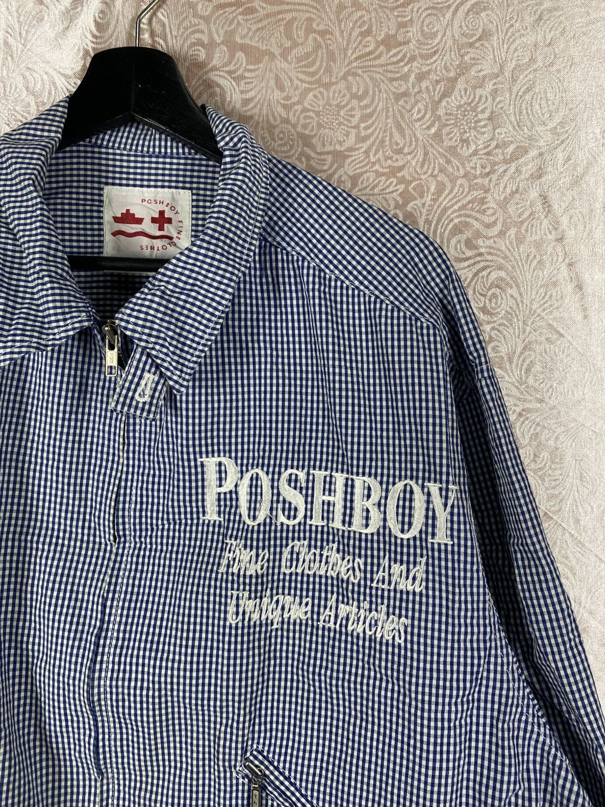 Japanese Brand Vintage POSHBOY Gingham Check Zip Jacket Blue White Logo Size US M / EU 48-50 / 2 - 6 Thumbnail