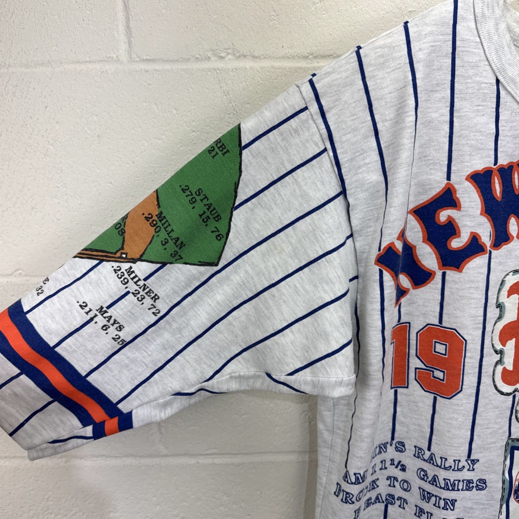 Vintage VINTAGE 90s New York Mets 1973 Long Gone All Over Print Cotton Baseball Shirt Adult Large Gray Unisex Size US L / EU 52-54 / 3 - 5 Thumbnail