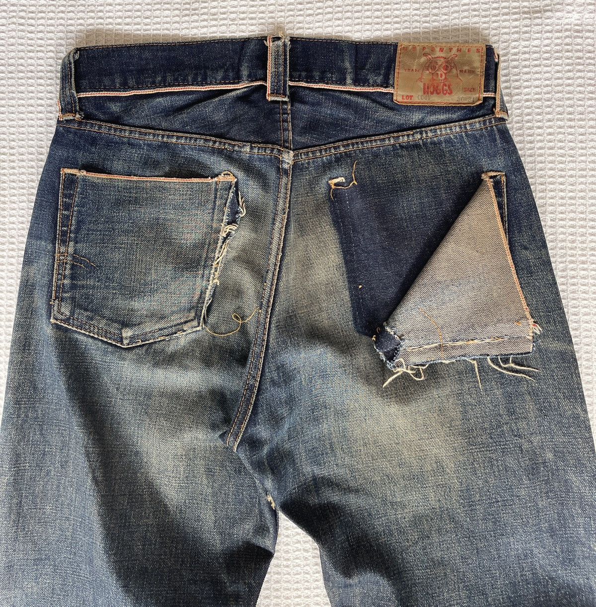 Nepenthes VINTAGE90s🔥HOGGS NEPENTHES NEEDLES🔥Thrashed Selvedge Jeans Size US 32 / EU 48 - 20 Thumbnail